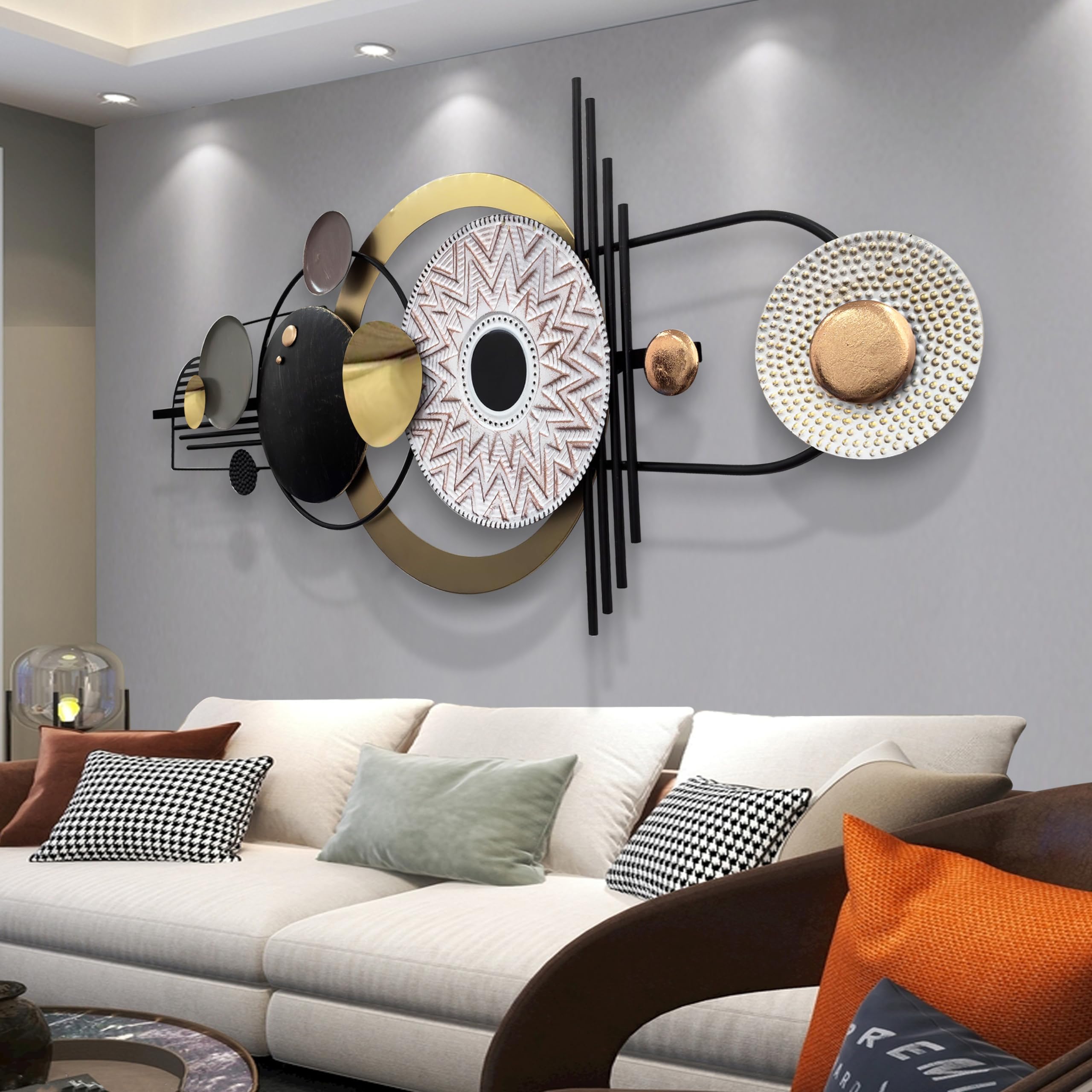 Metal Geometric Wall Art 59x20 Inch 3D Textured Sculpture