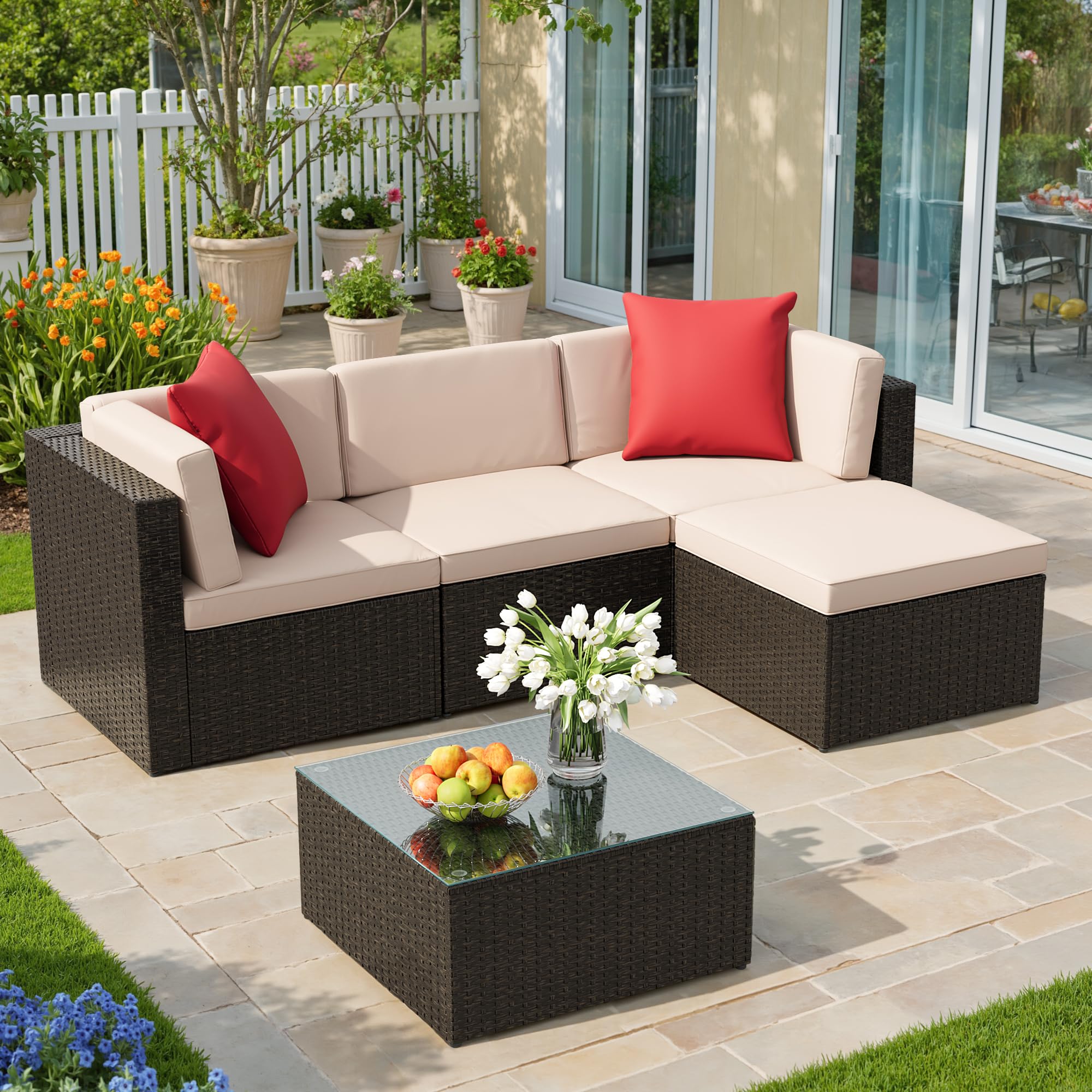 5-Piece Outdoor Sectional Sofa Set with Ottoman