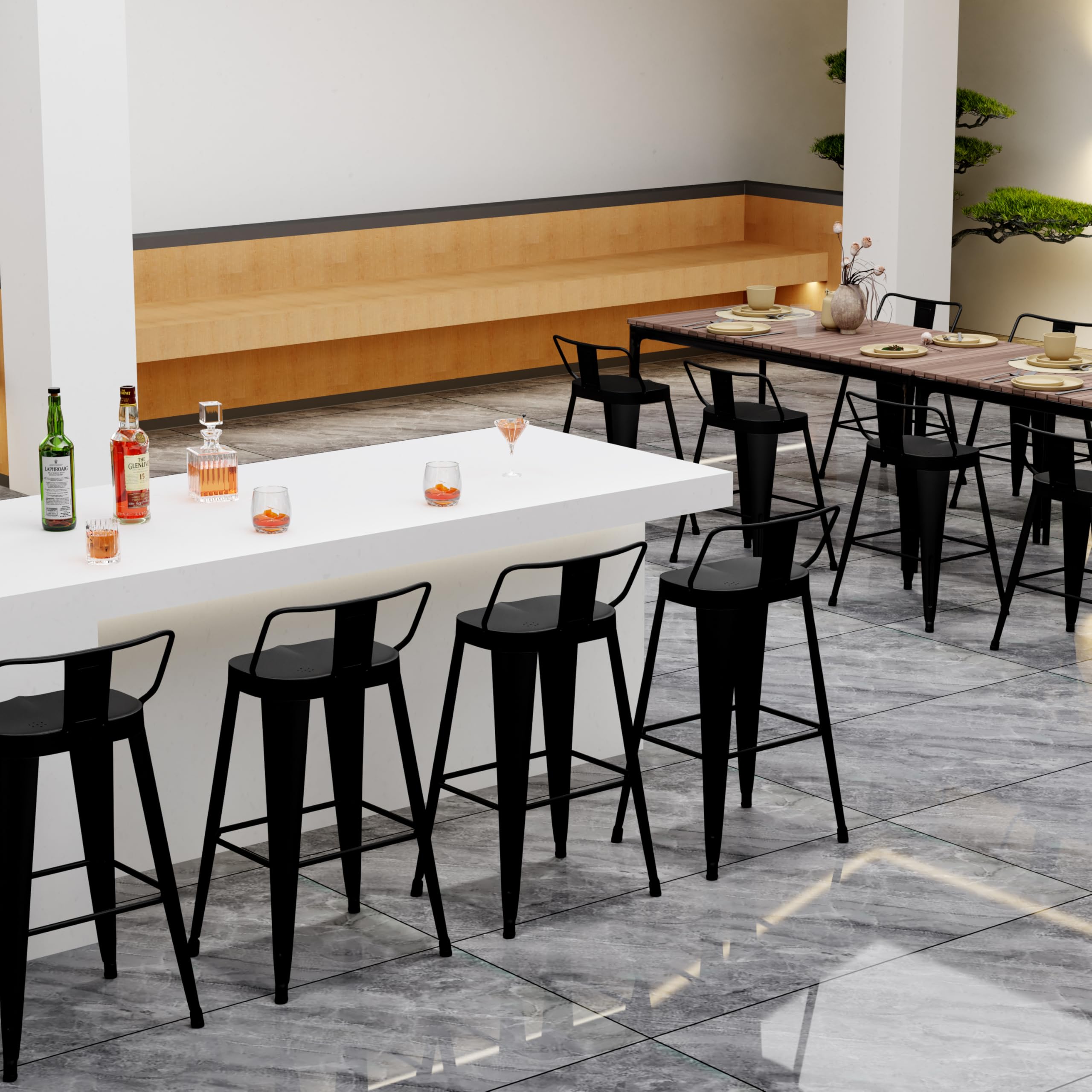 Metal Bar Stools Set of 4 with Back