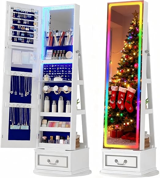 360° Swivel Jewelry Armoire with Full Length Mirror