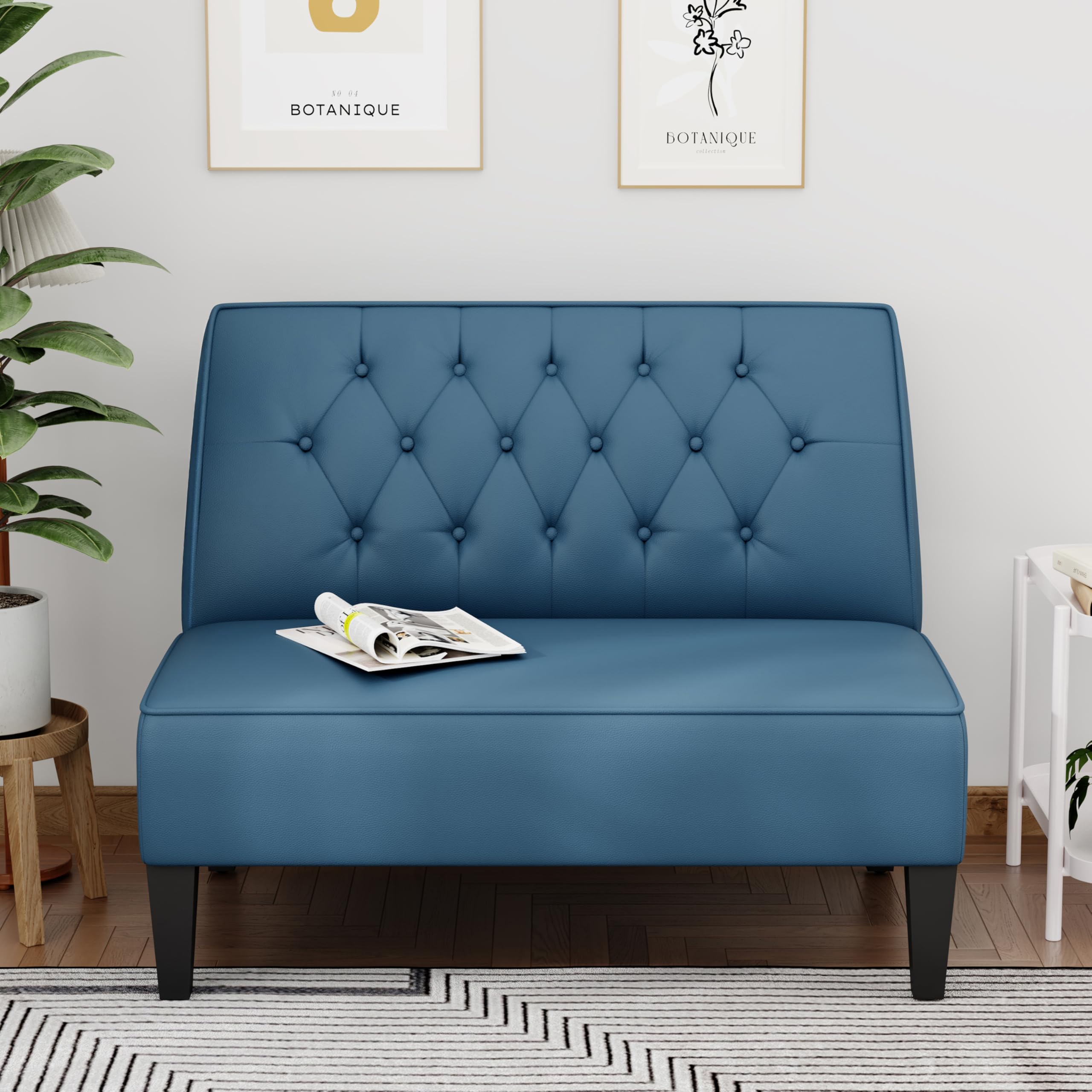 Blue Tufted Loveseat Settee