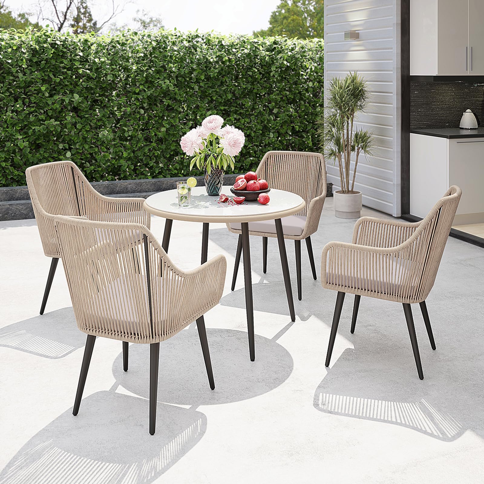 5-Piece Patio Dining Set with Umbrella Hole and Cushioned Chairs