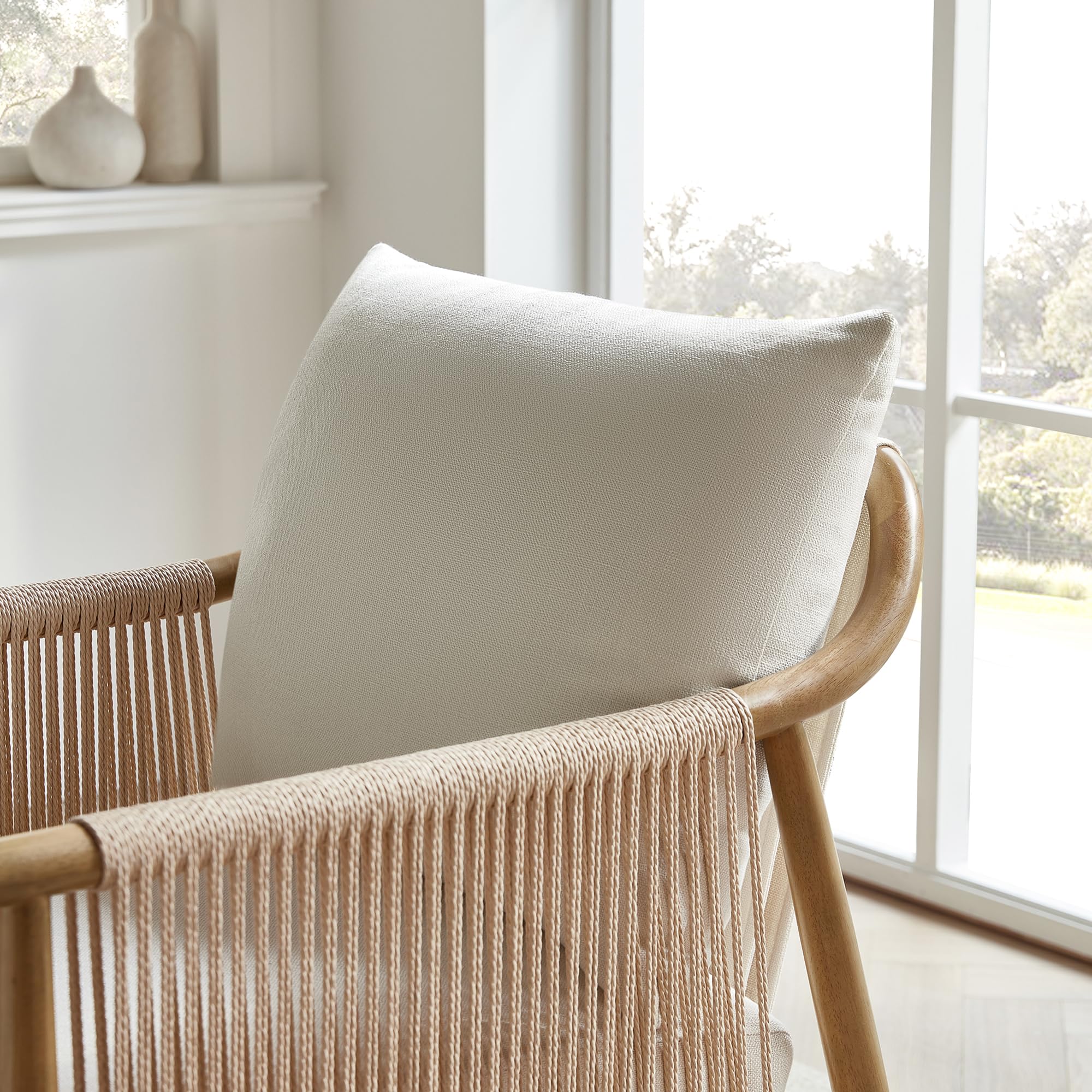 Braid Accent Chair Set of 2 with Wooden Armrest