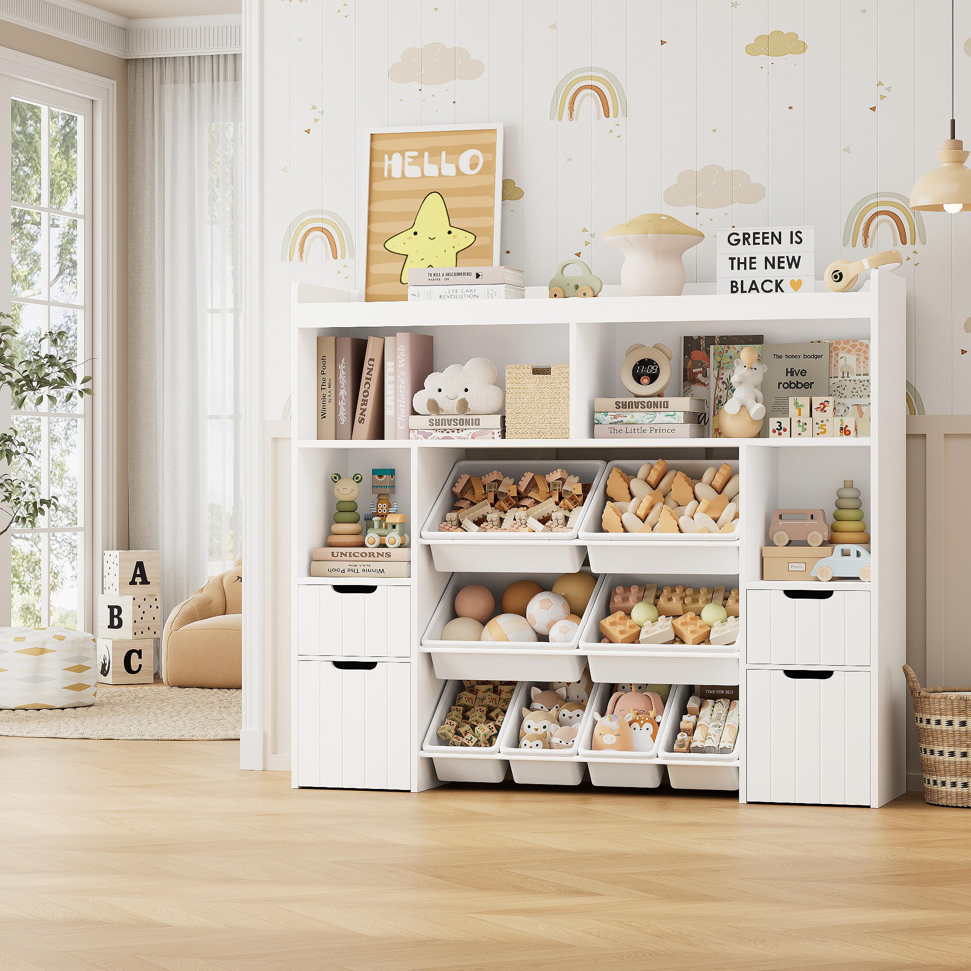 Toy Storage Organizer with Drawers and Removable Bins