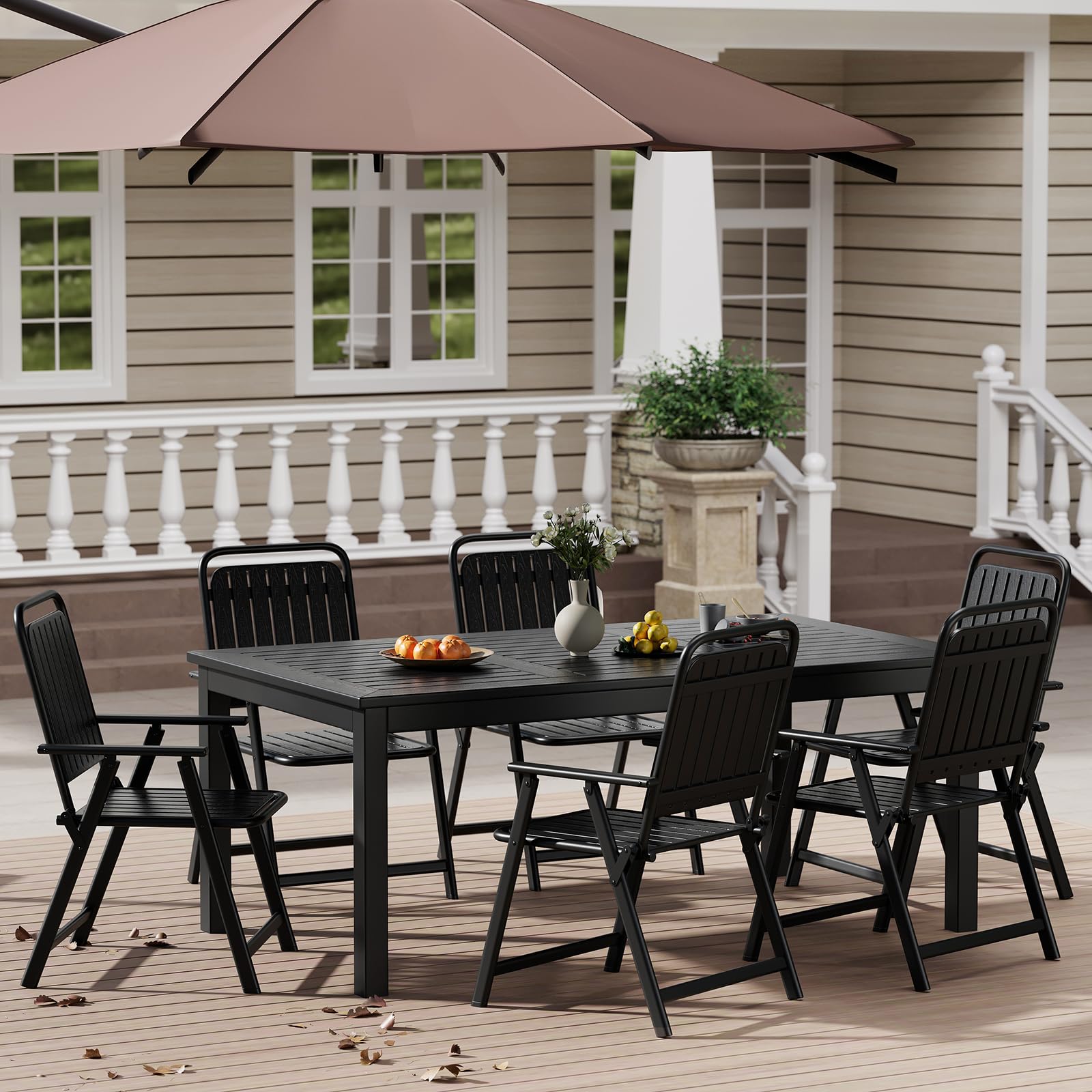Outdoor Dining Table for 6 Rectangle Weather-Resistant Black