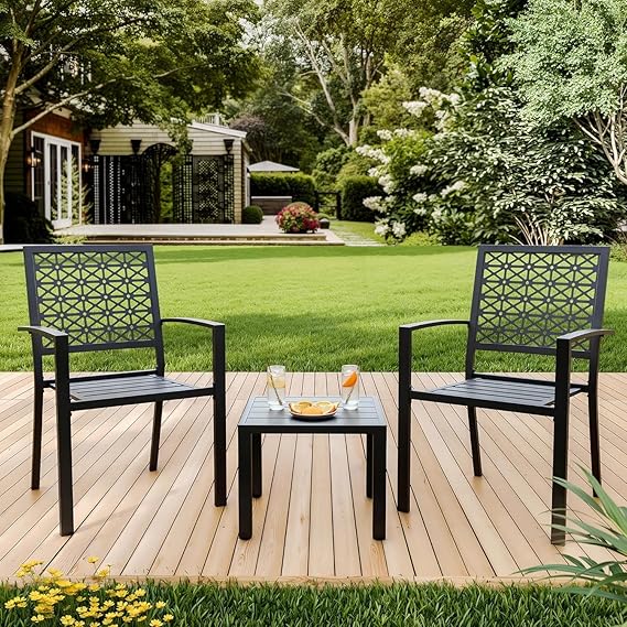 3-Piece Outdoor Bistro Set with Stackable Chairs
