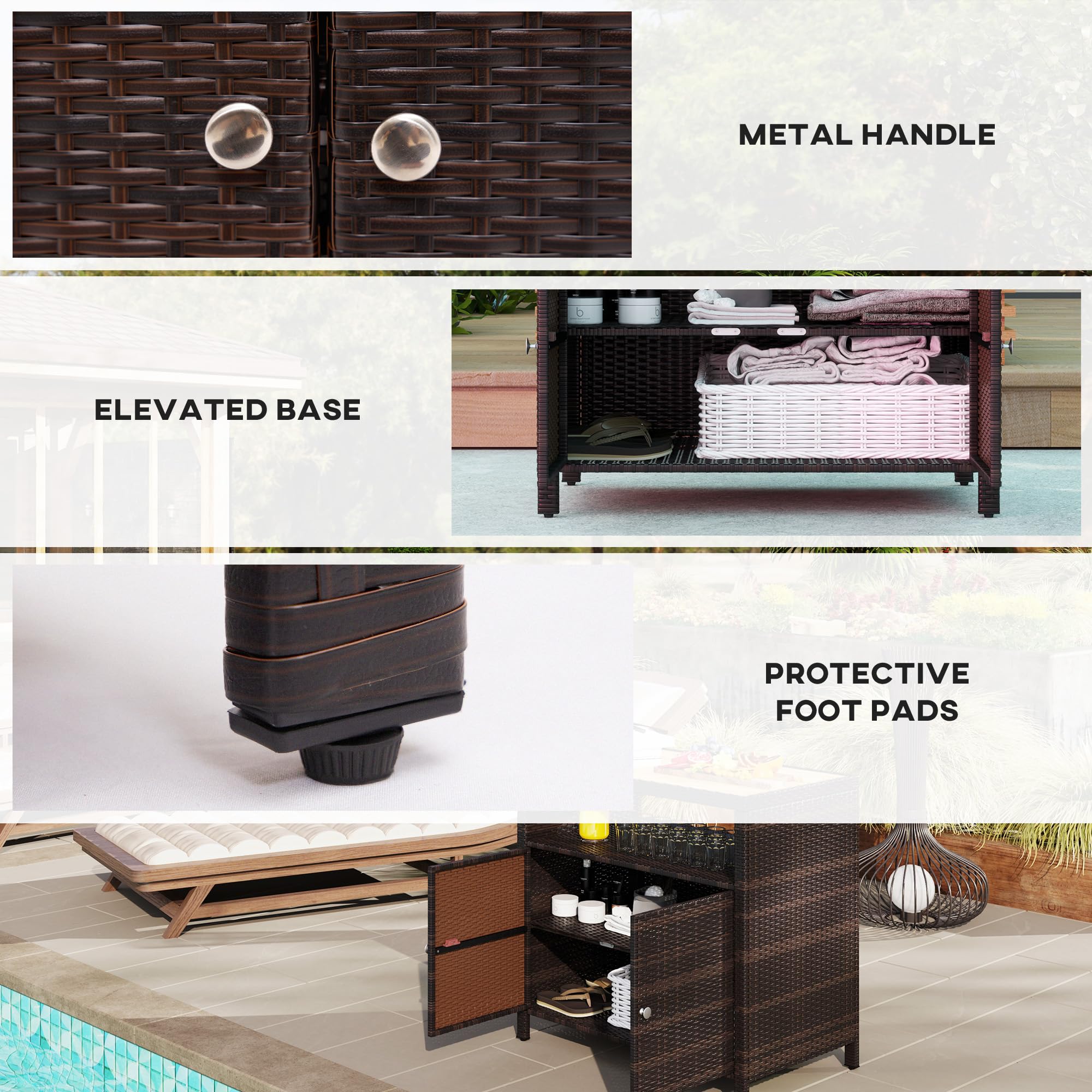 Wicker Outdoor Storage Cabinet with Acacia Wood Countertop