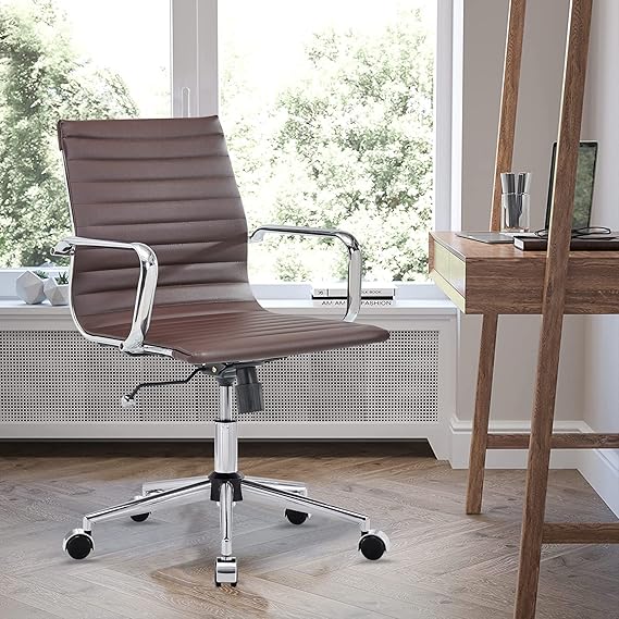 Ergonomic Office Chair - Ribbed Leather Executive Swivel