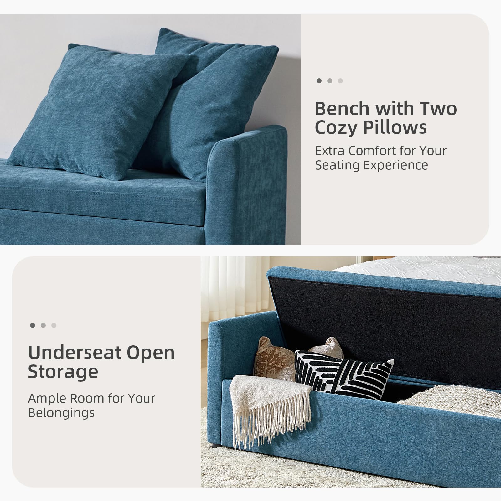 Storage Ottoman Bench with Throw Pillows