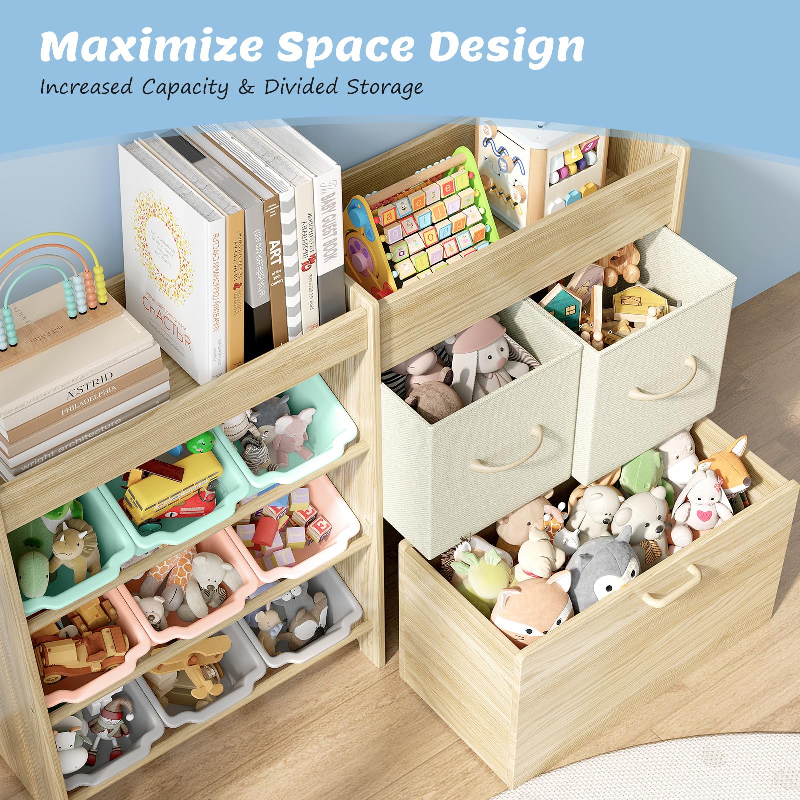 4-in-1 Kids Toy Storage Organizer with 9 Bins
