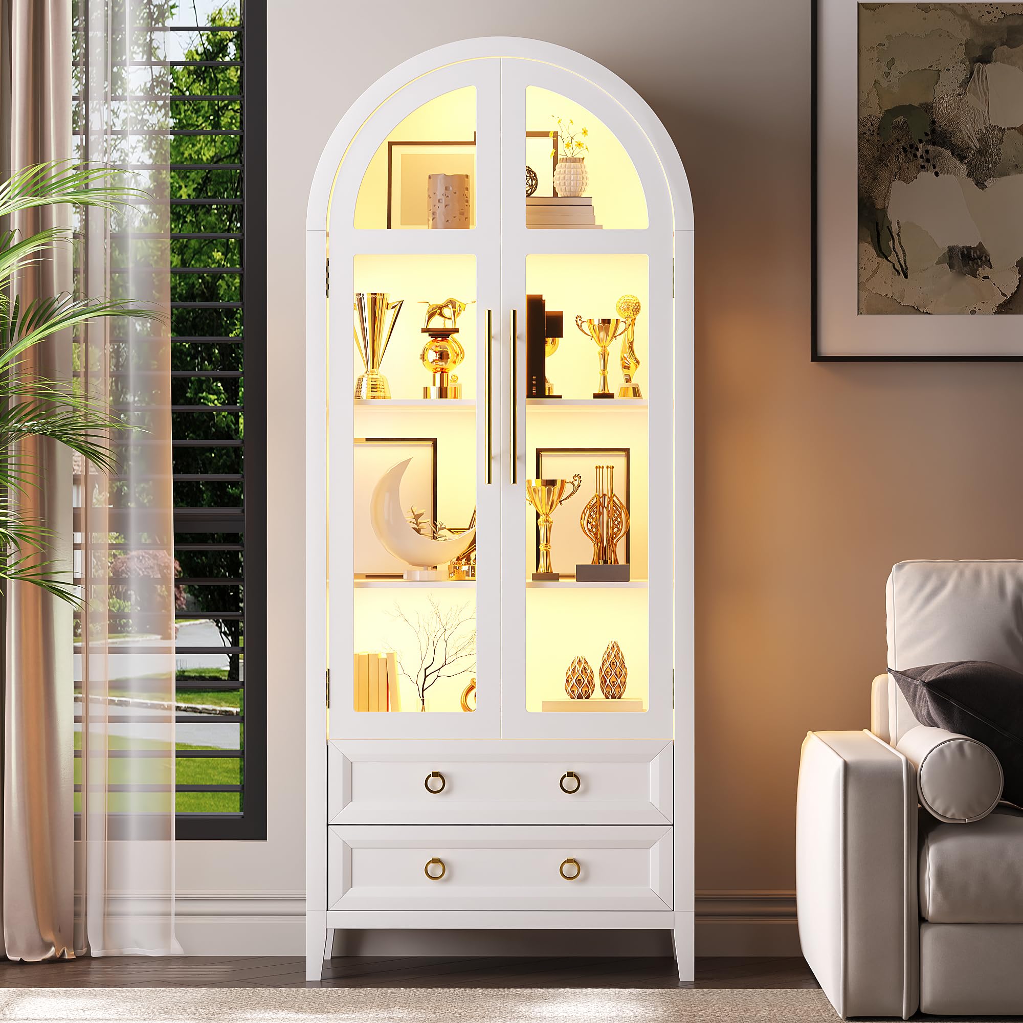 Arched Glass Display Cabinet with LED Lighting