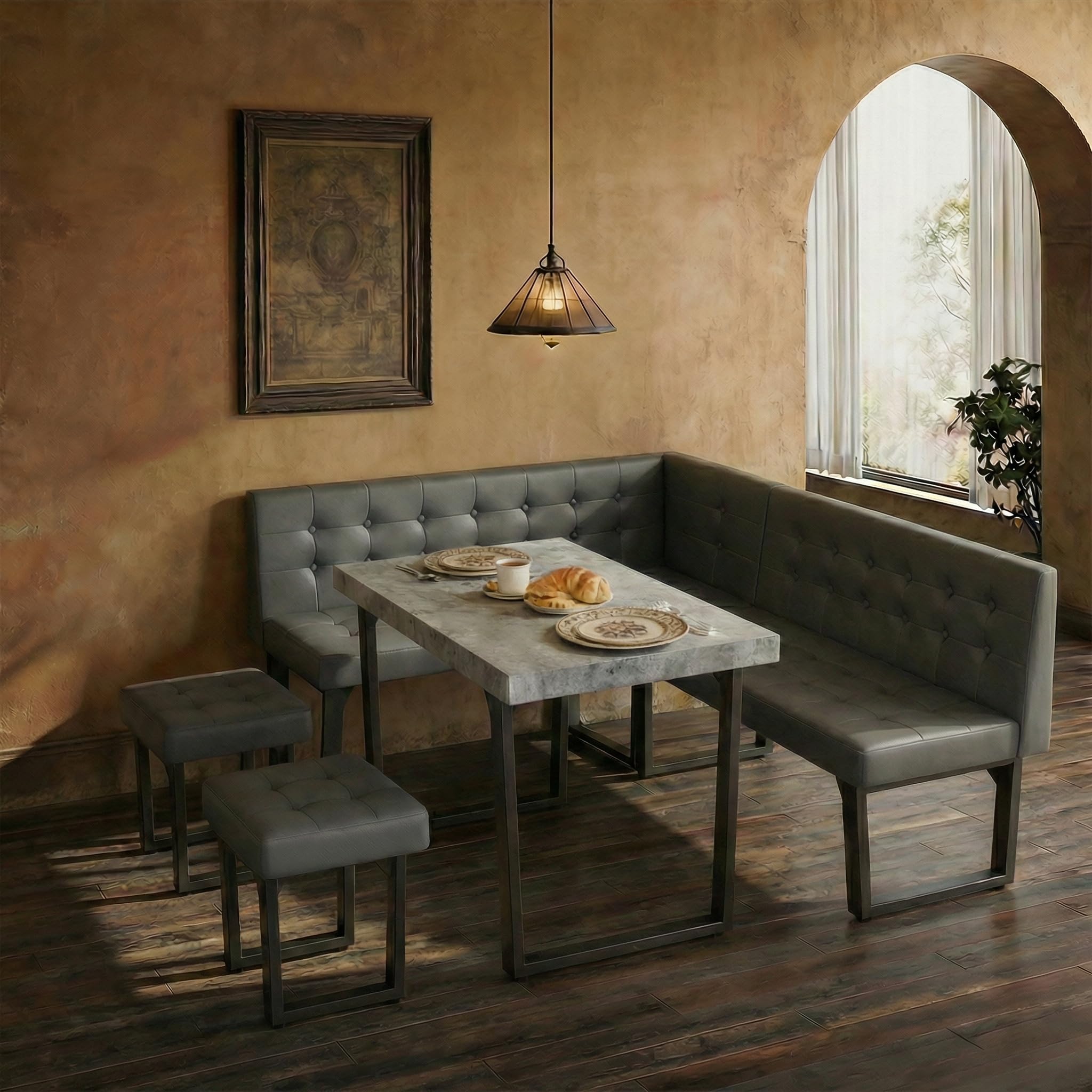 L-Shaped Corner Dining Table Set with Bench