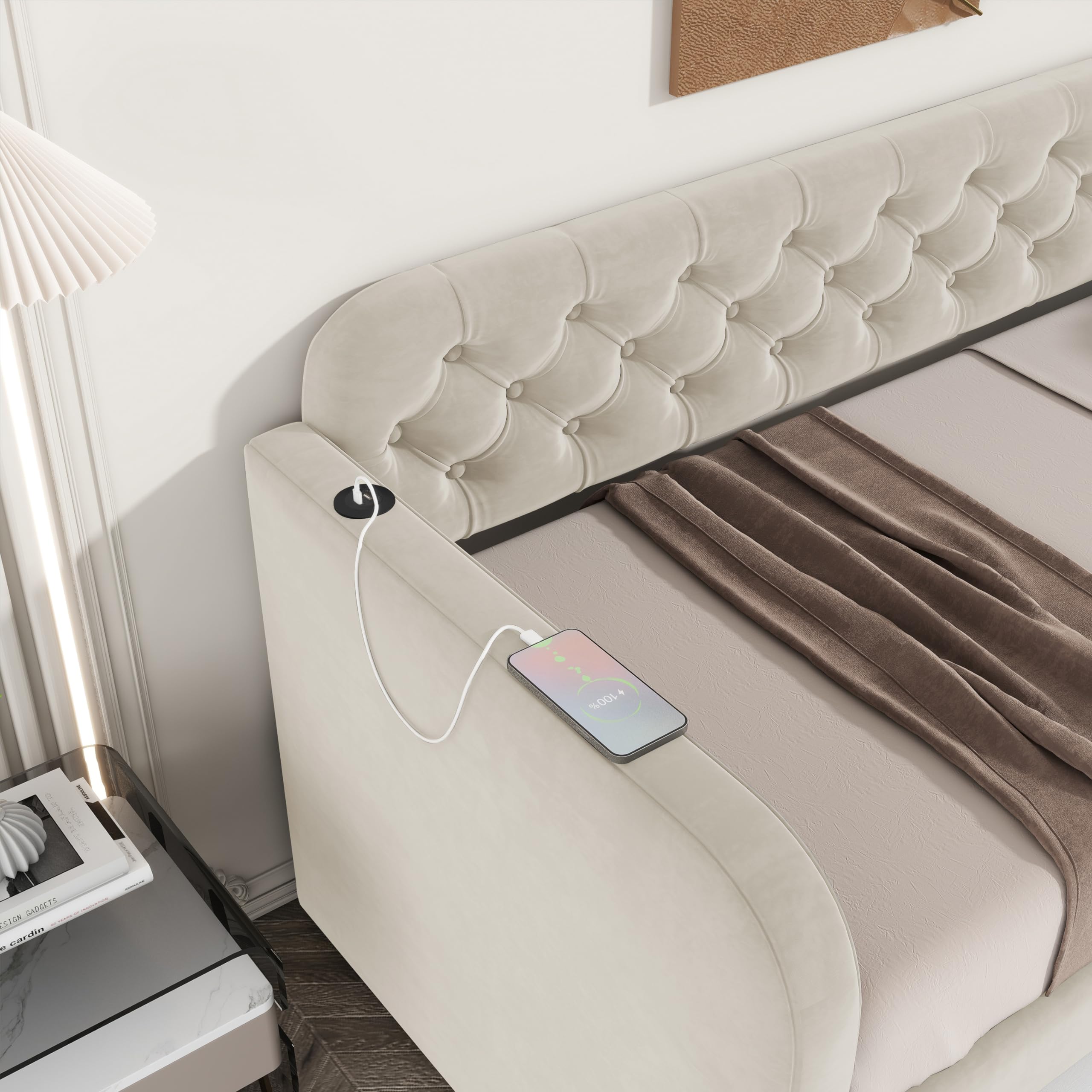 Twin Size Upholstered Daybed with Trundle and USB Ports