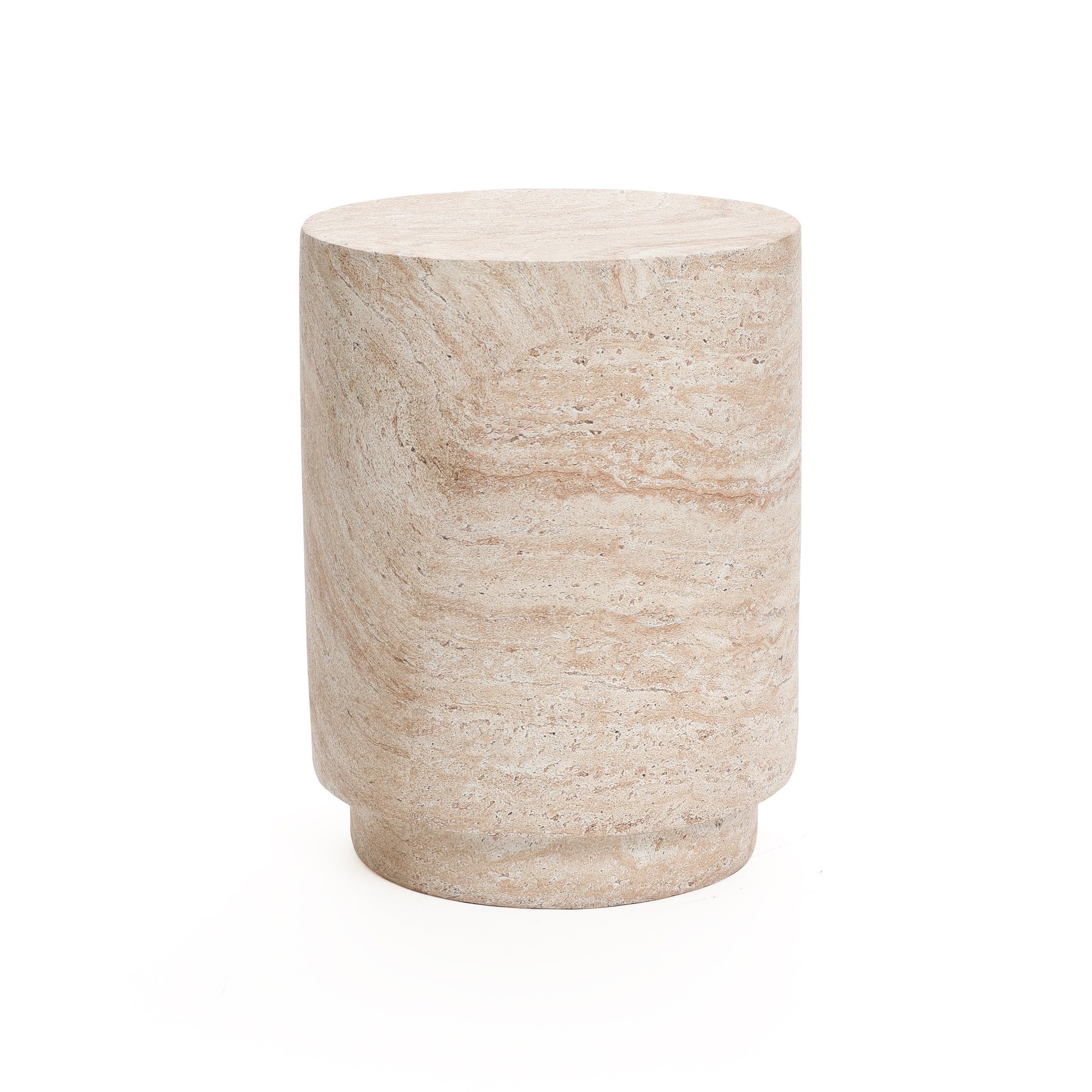 18" Round Travertine-Style Outdoor Side Table