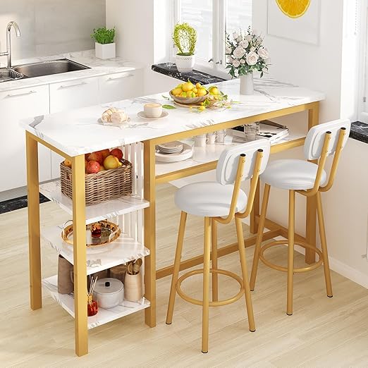3-Piece Bar Table Set with Storage Shelves
