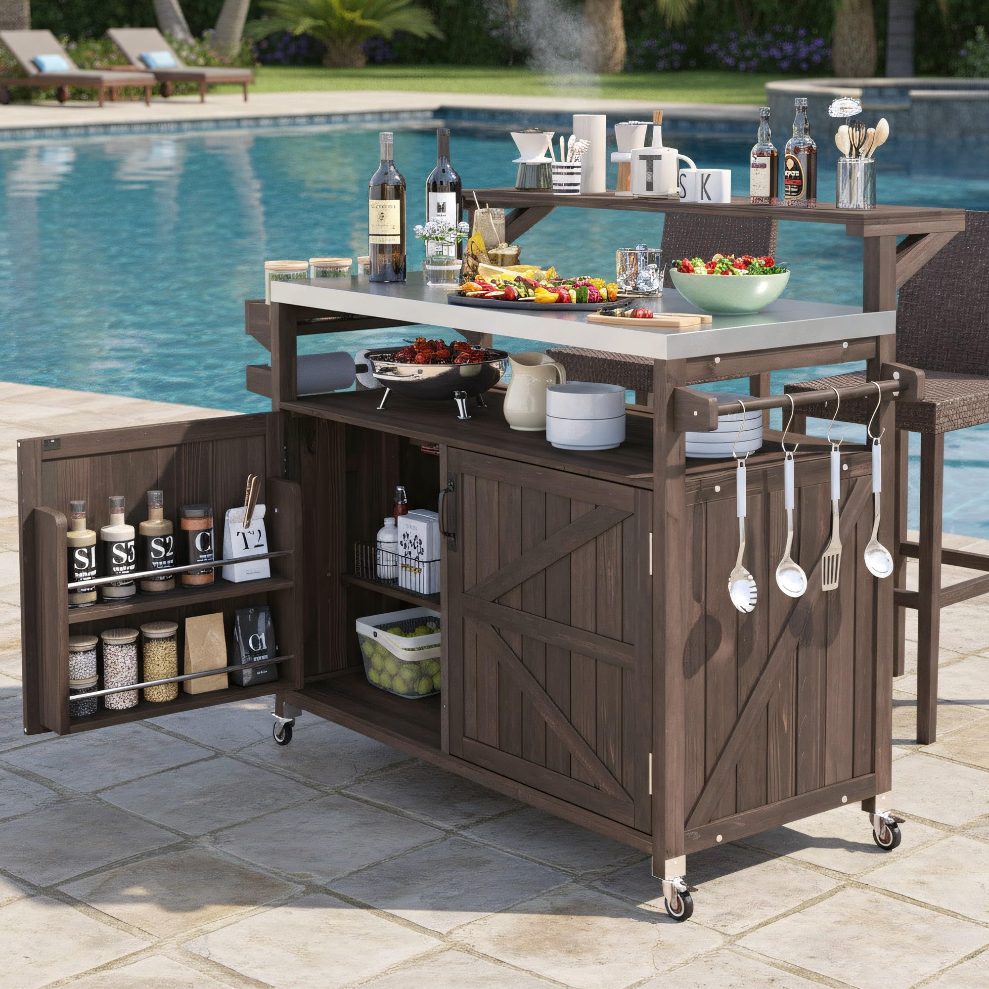 Outdoor Kitchen Island with Raised Shelf