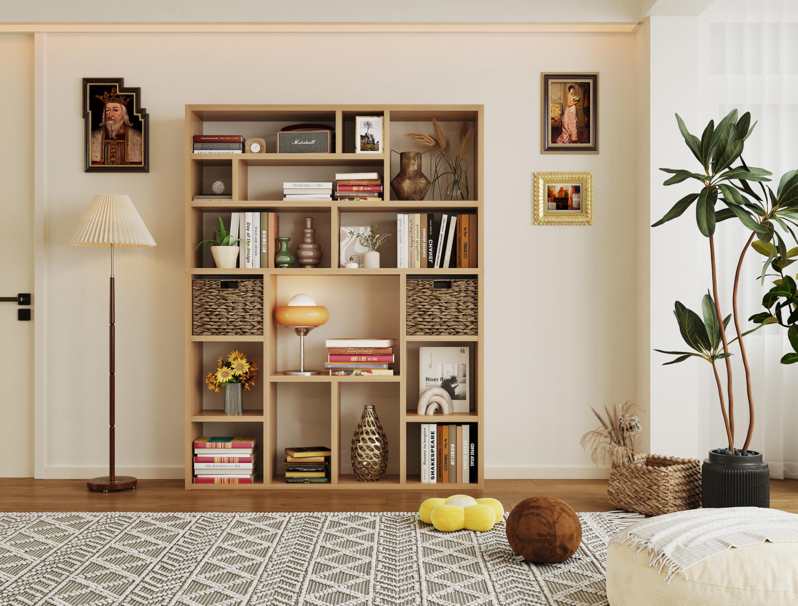 6-Tier Industrial Bookshelf with Storage Baskets