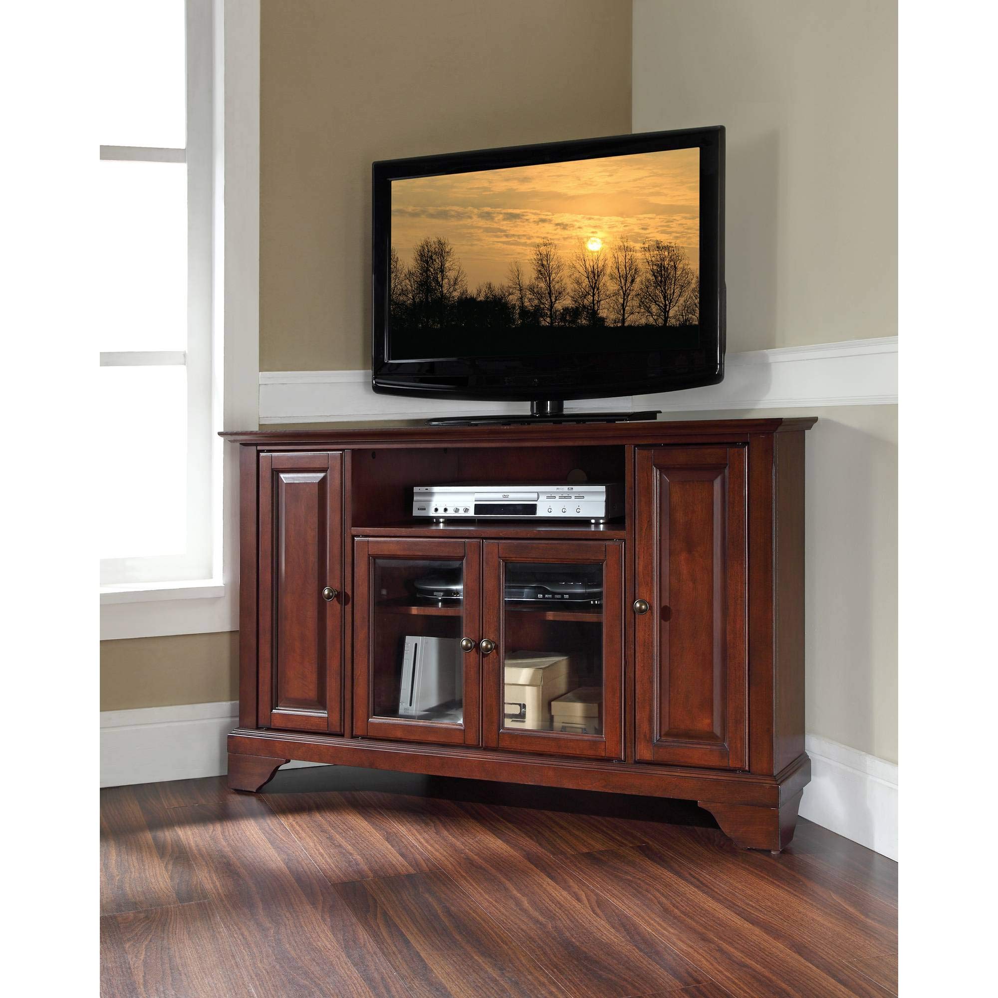 Corner TV Stand for 50+ Inch TVs with Adjustable Storage