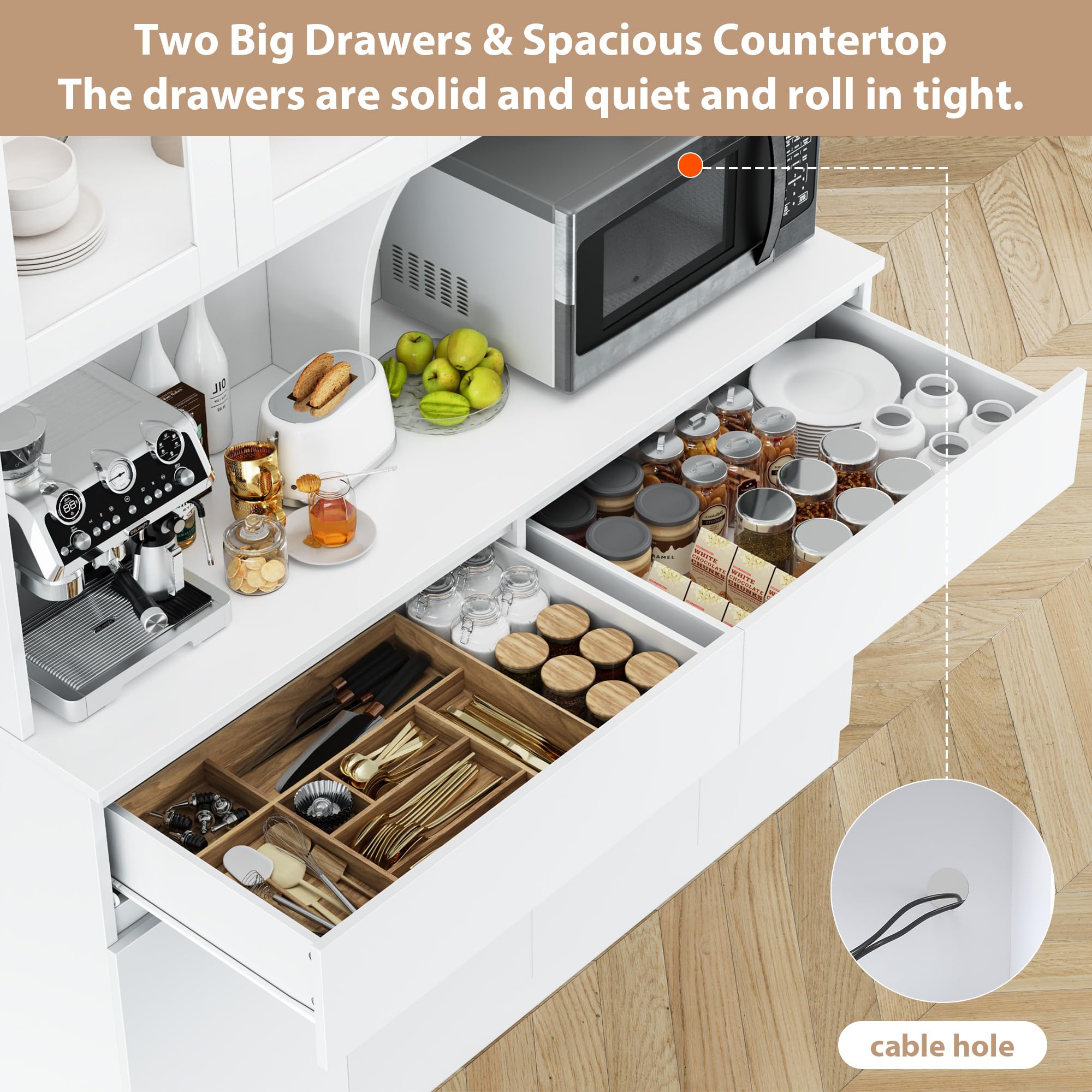 Kitchen Pantry Storage Cabinet with Glass Doors