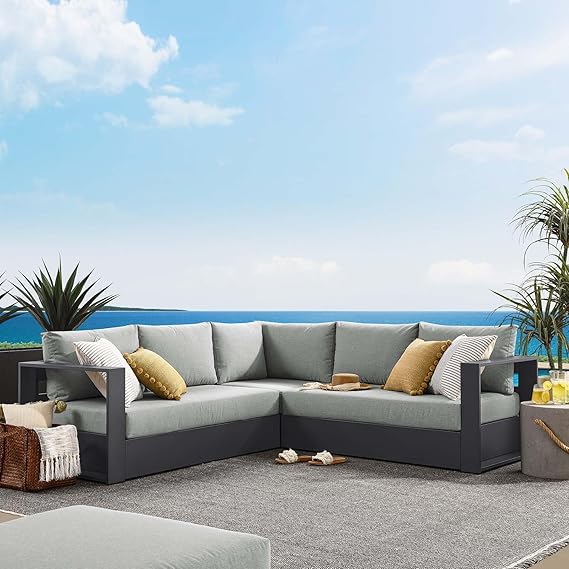 Outdoor Patio Sectional Sofa Set Gray White