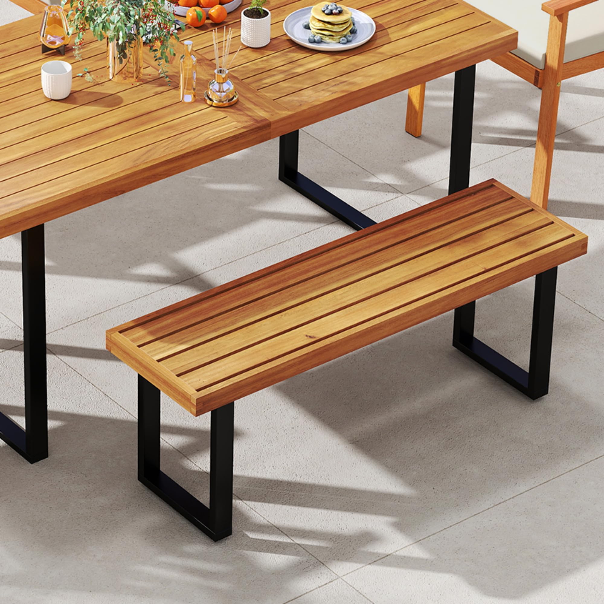 Acacia Wood Outdoor Dining Bench 48 Inch
