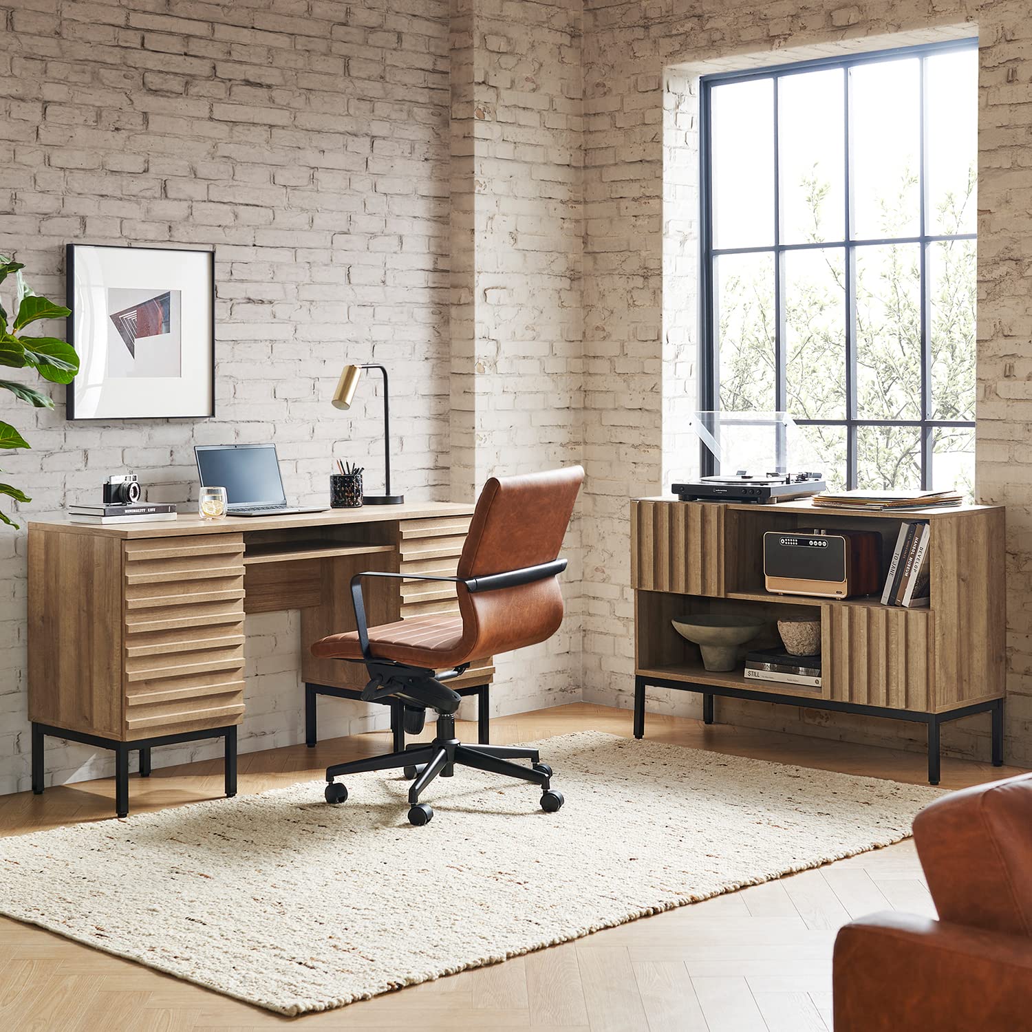 Executive Desk with Dual Cabinet and Metal Legs