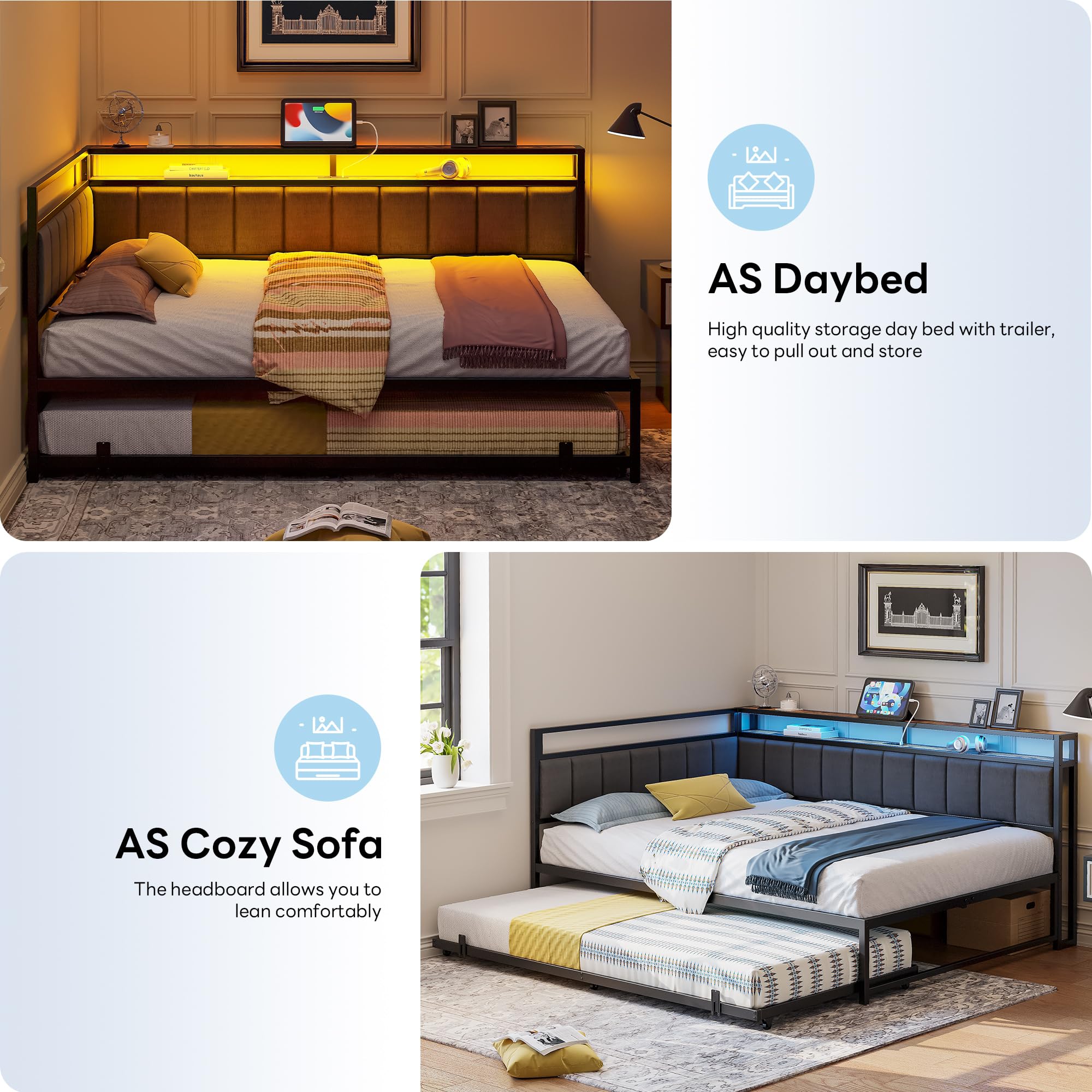 Full Daybed with Trundle and LED Lights