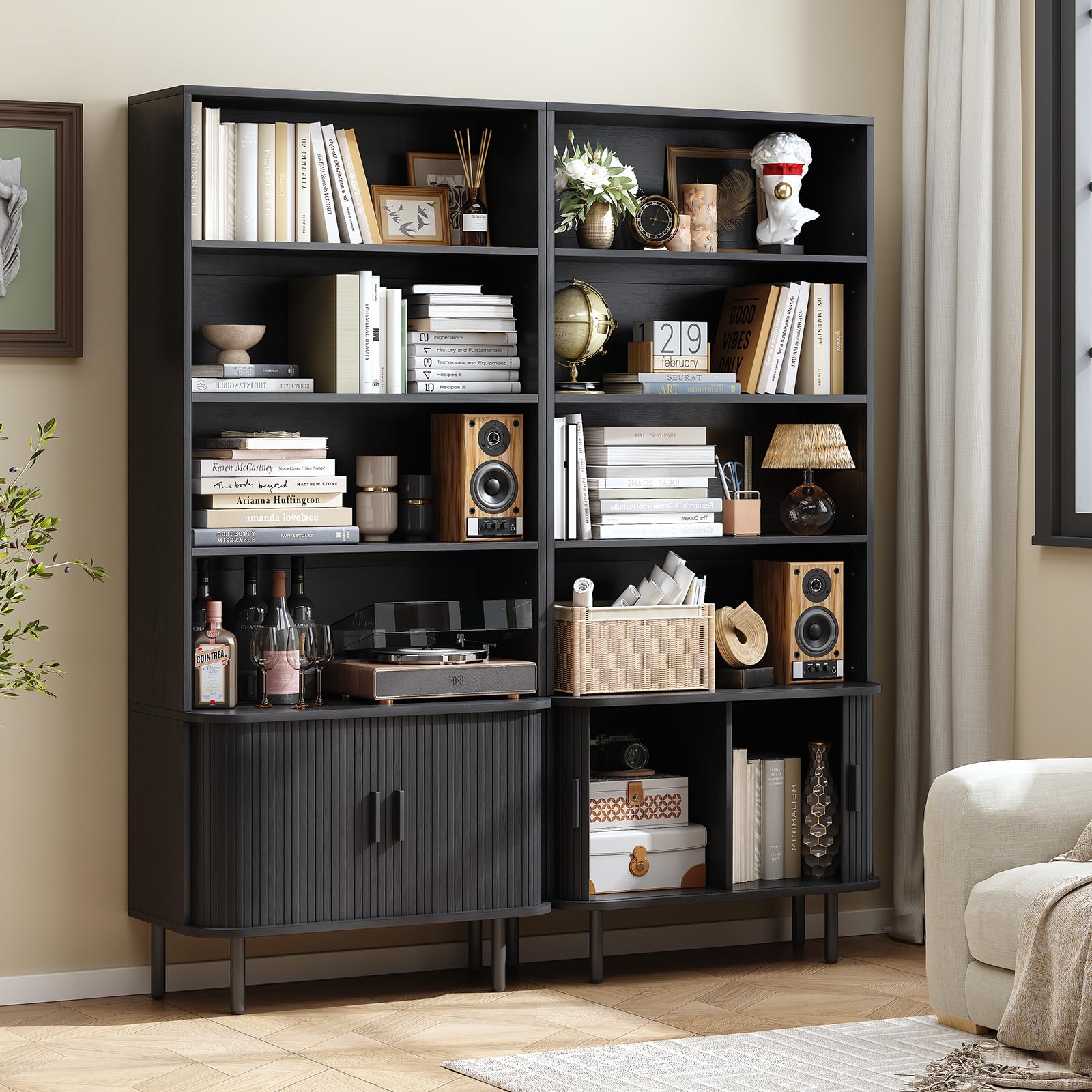 71" Tall Bookshelf with Storage Cabinet