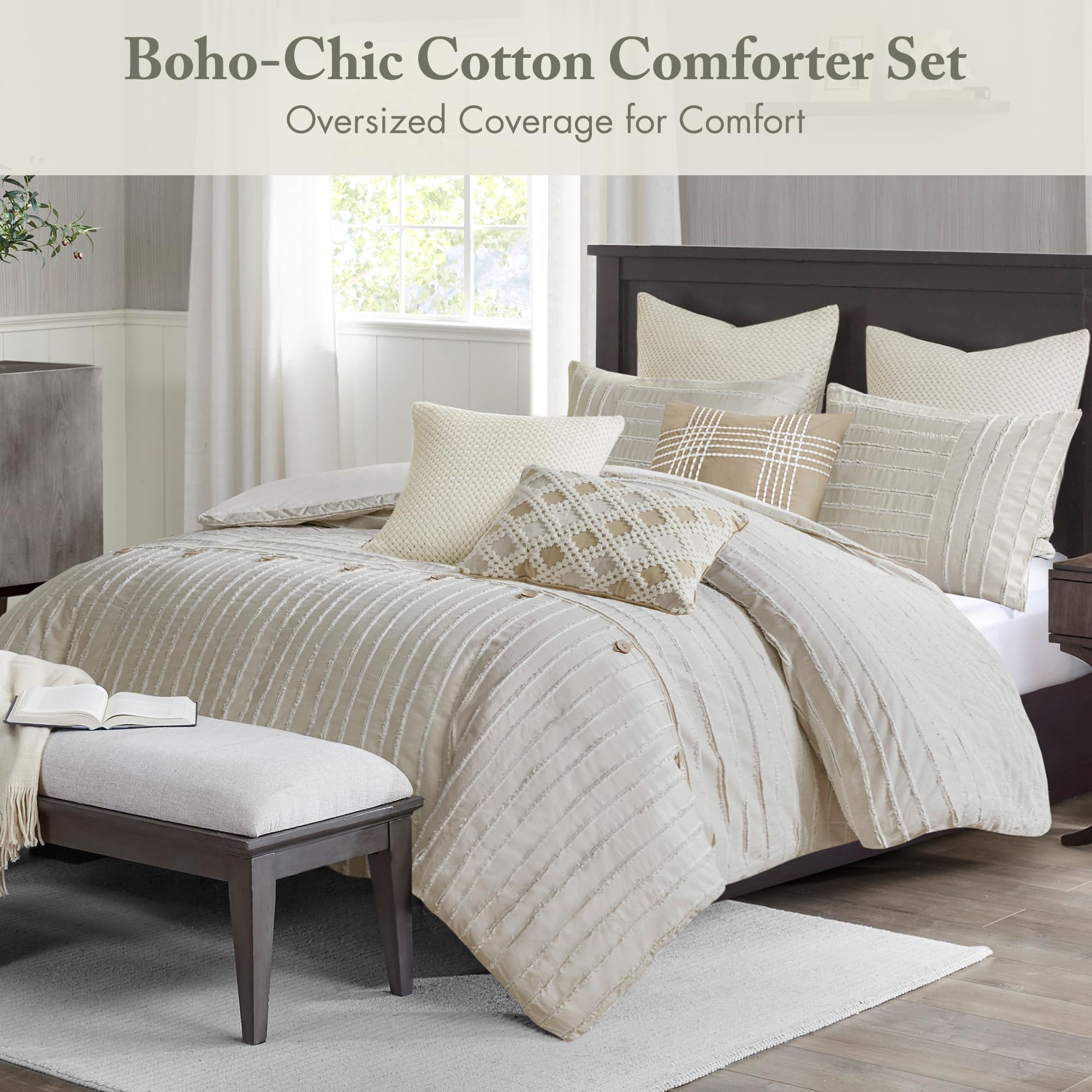 9-Piece King Comforter Set with Clipped Jacquard Stripes