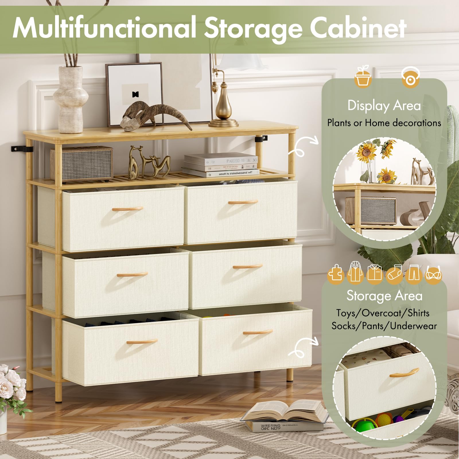 Solid Wood Dresser with 6 Drawers