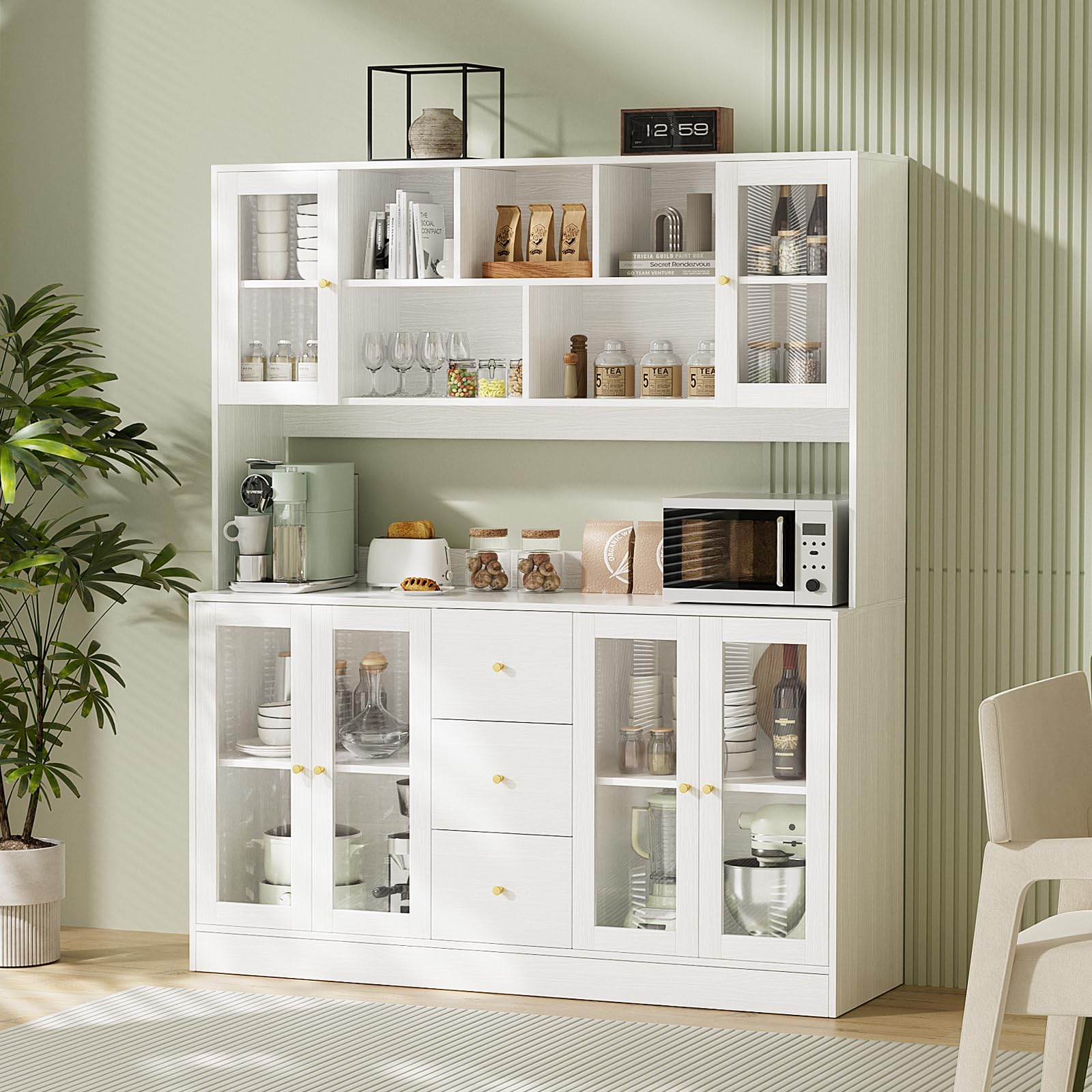 Kitchen Hutch Cabinet with Glass Doors