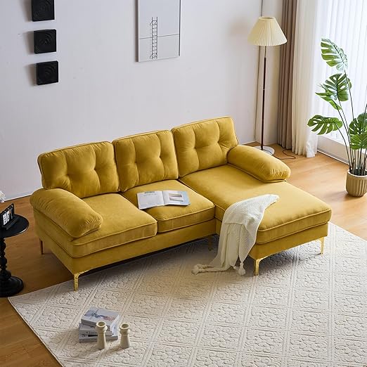 83" Velvet Sectional Sofa with Tufted Upholstery