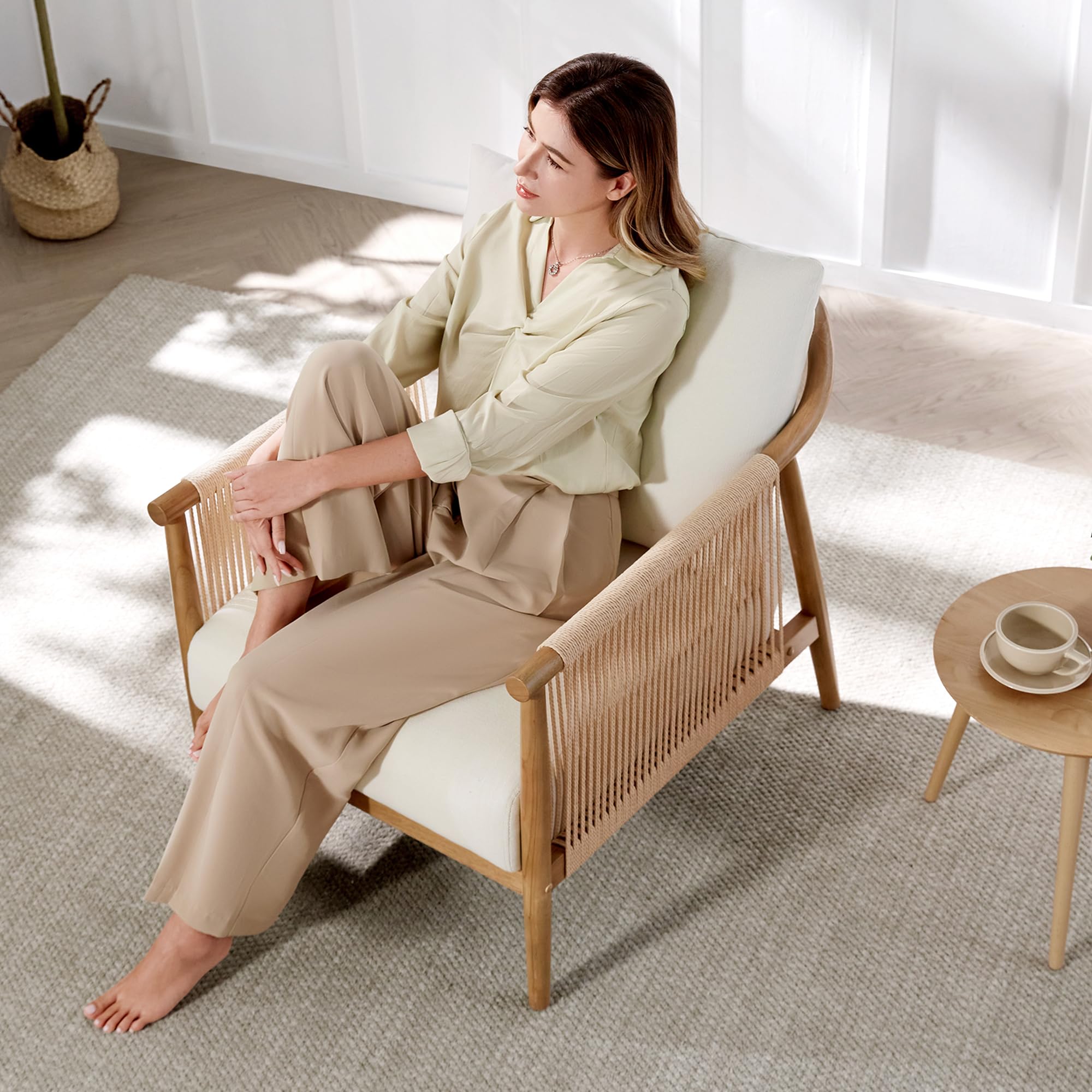 Braid Accent Chair Set of 2 with Wooden Armrest