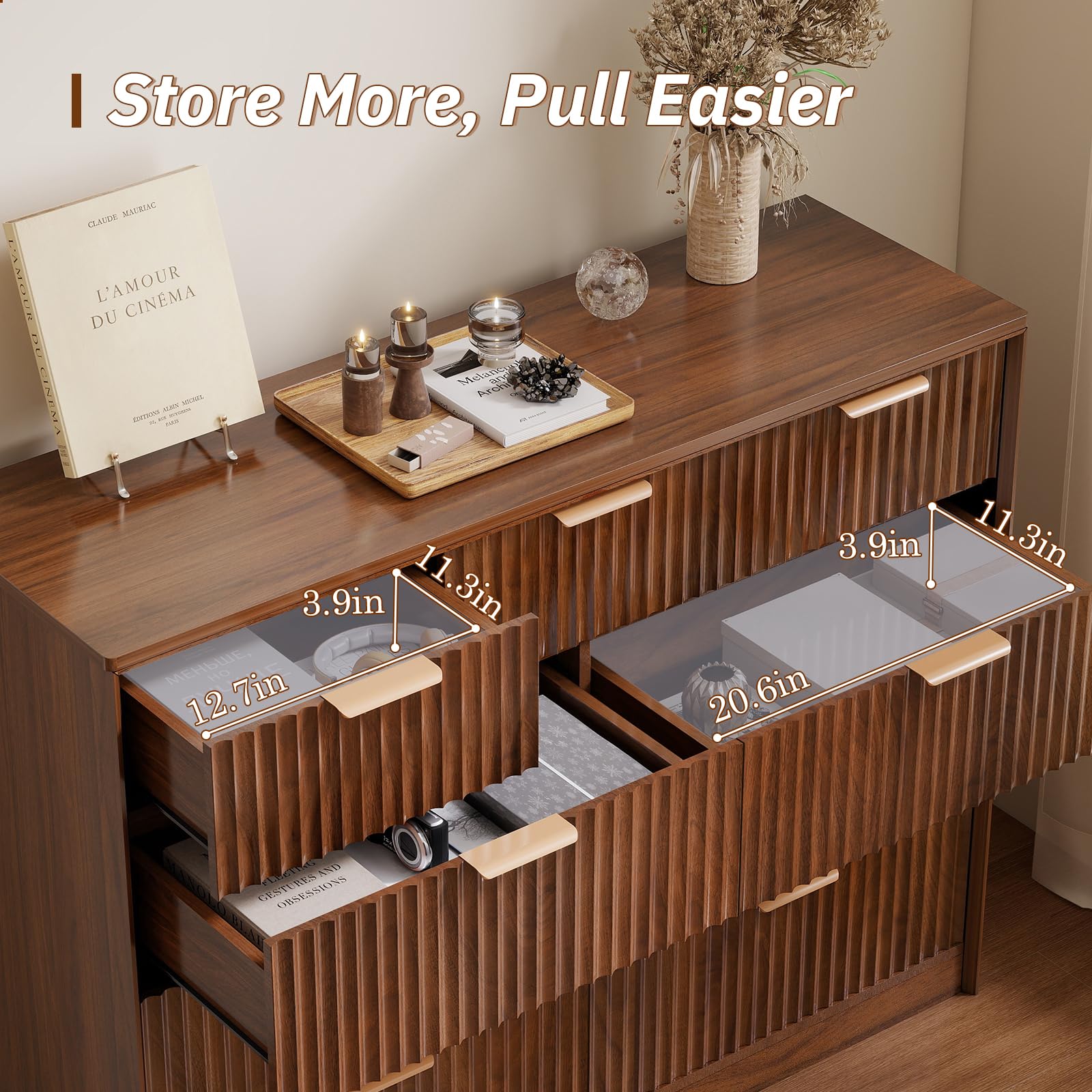 Fluted 9 Drawer Dresser and Nightstand Set