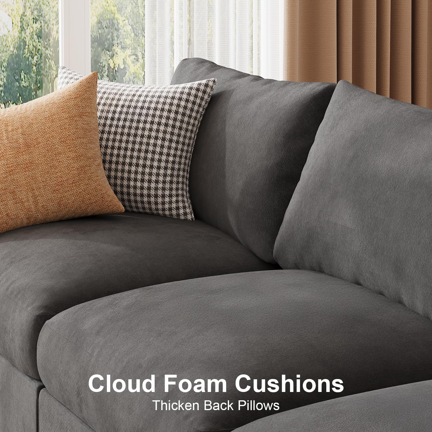 Oversized Modular Sectional Sofa Grey Velvet U-Shaped 8-Seat