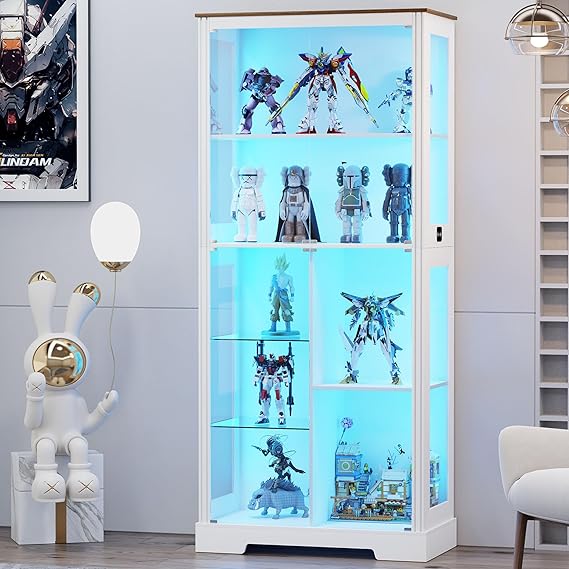 5 Tier Display Cabinet with RGB Lights and Glass Doors