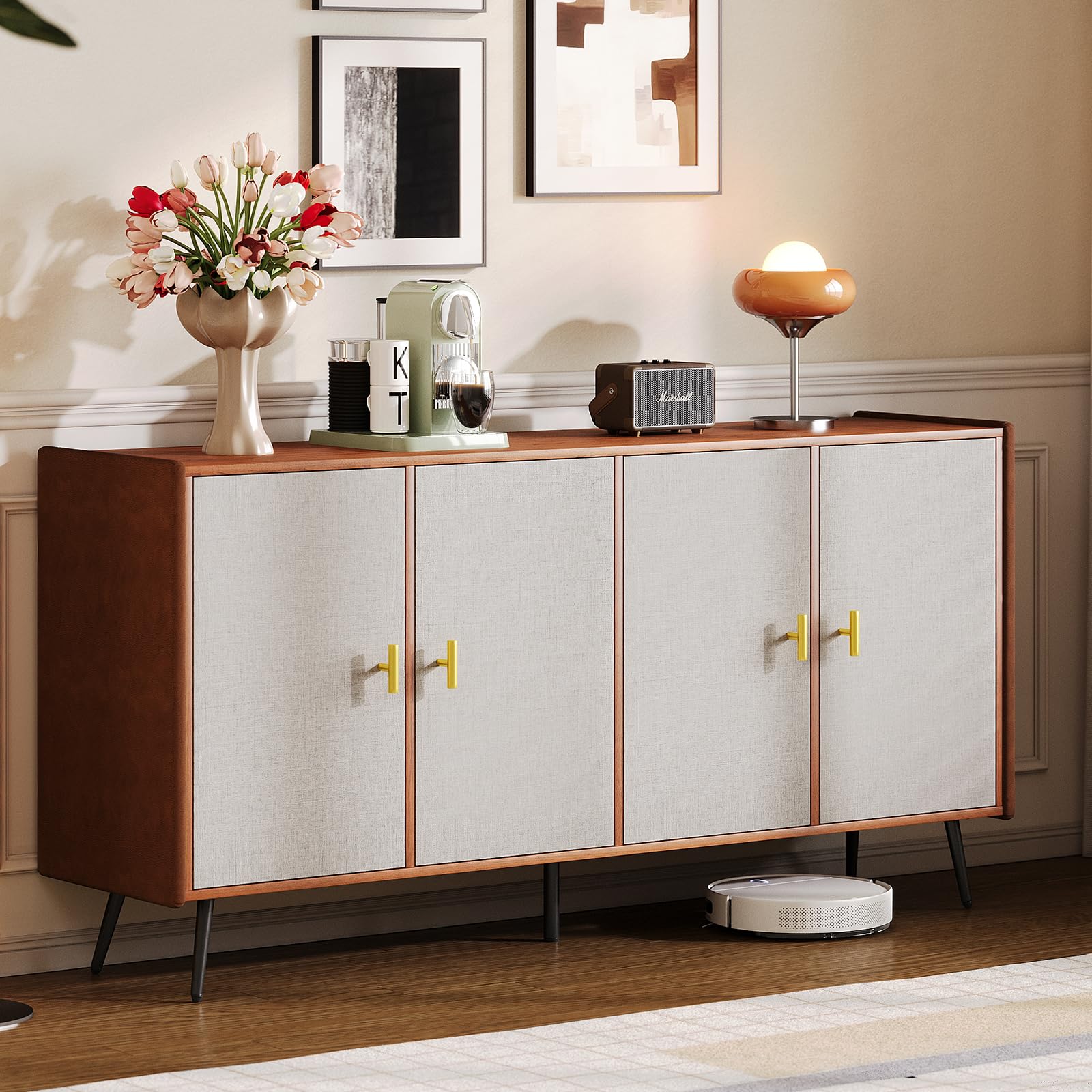 Mid-Century Buffet Cabinet with Storage 63" Wide