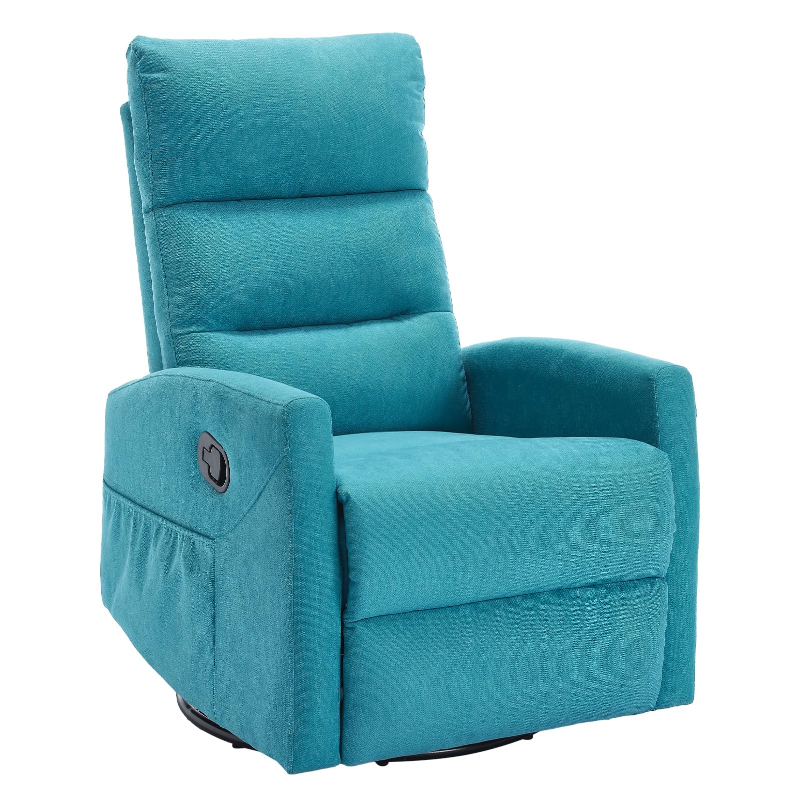 PELUMY Manual Recliner Chair, 360° Swivel Glider and Rocker Recliner with 155° Recline, Compact Fabric Recliner for Small Space, Nursery, Living Room, Bedroom, No Tools Assembly (Blue)