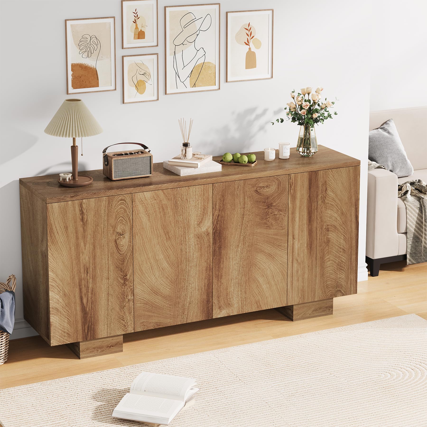 Farmhouse Sideboard Buffet Cabinet with 4 Doors