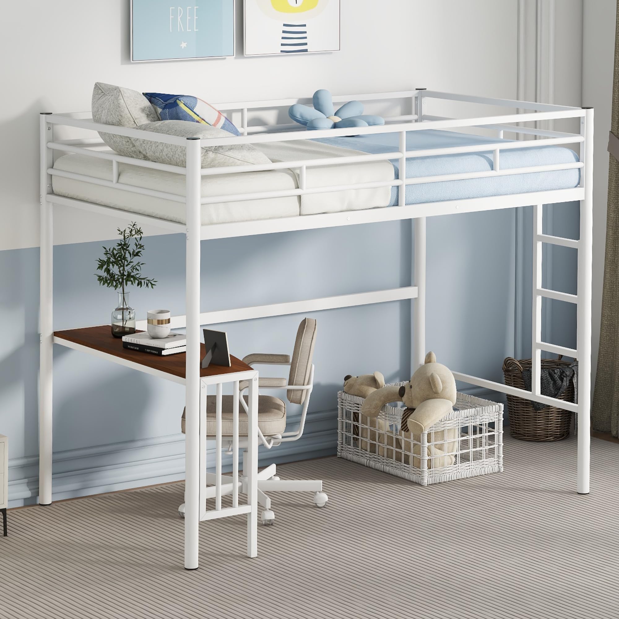 Twin Over Full Metal Bunk Bed with Desk