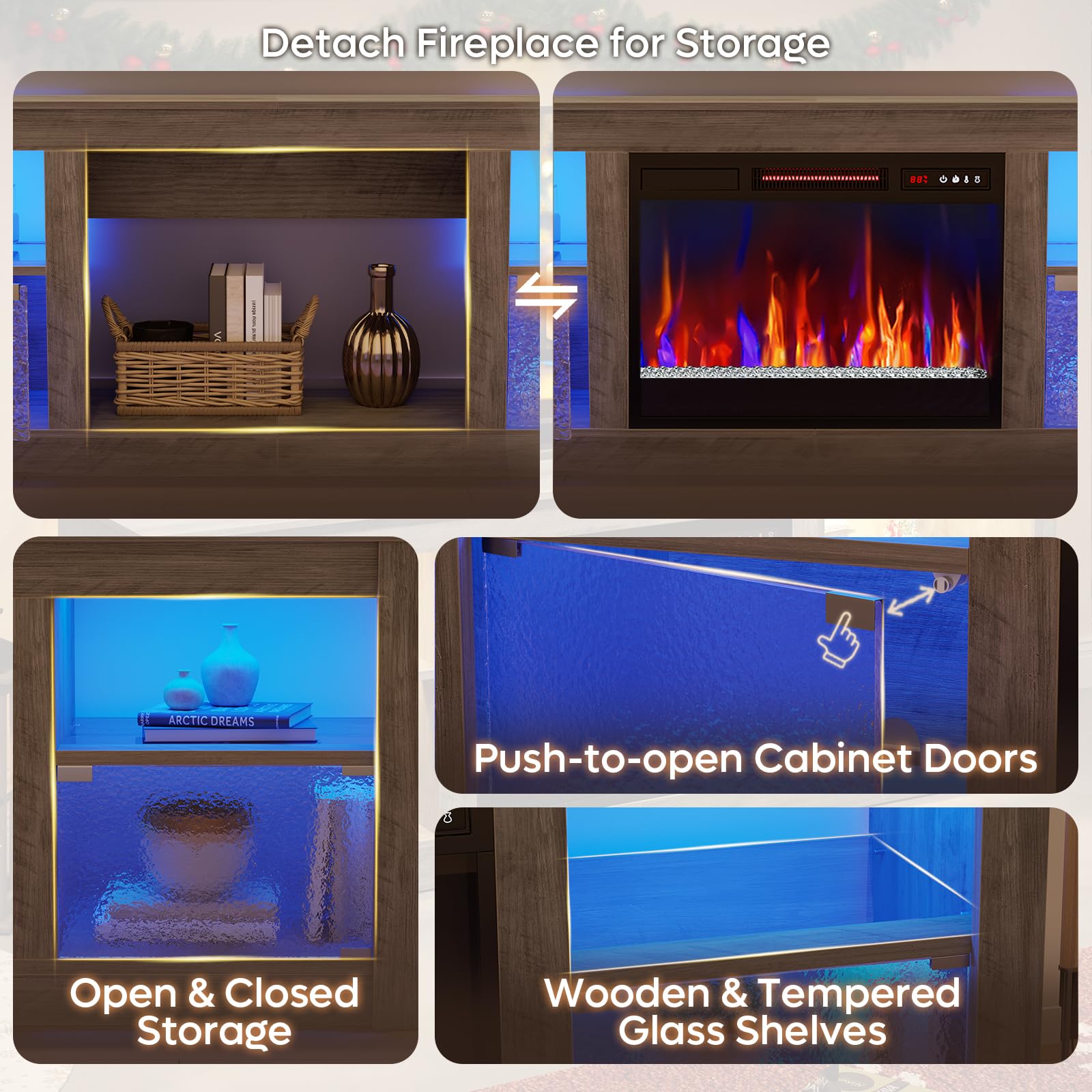 63" Fireplace TV Stand with RGB LED