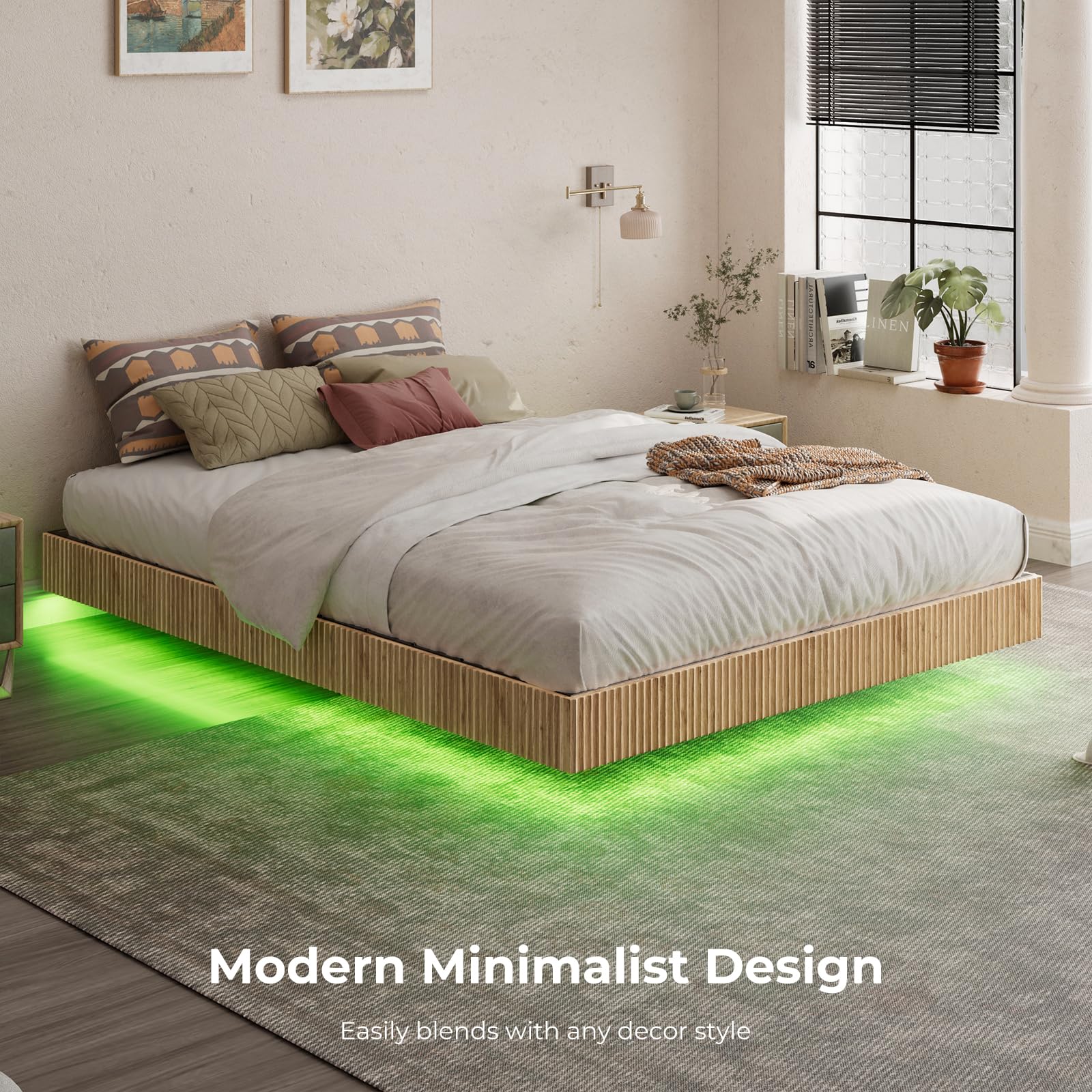 Queen Platform Bed with LED Lights and Nightstands