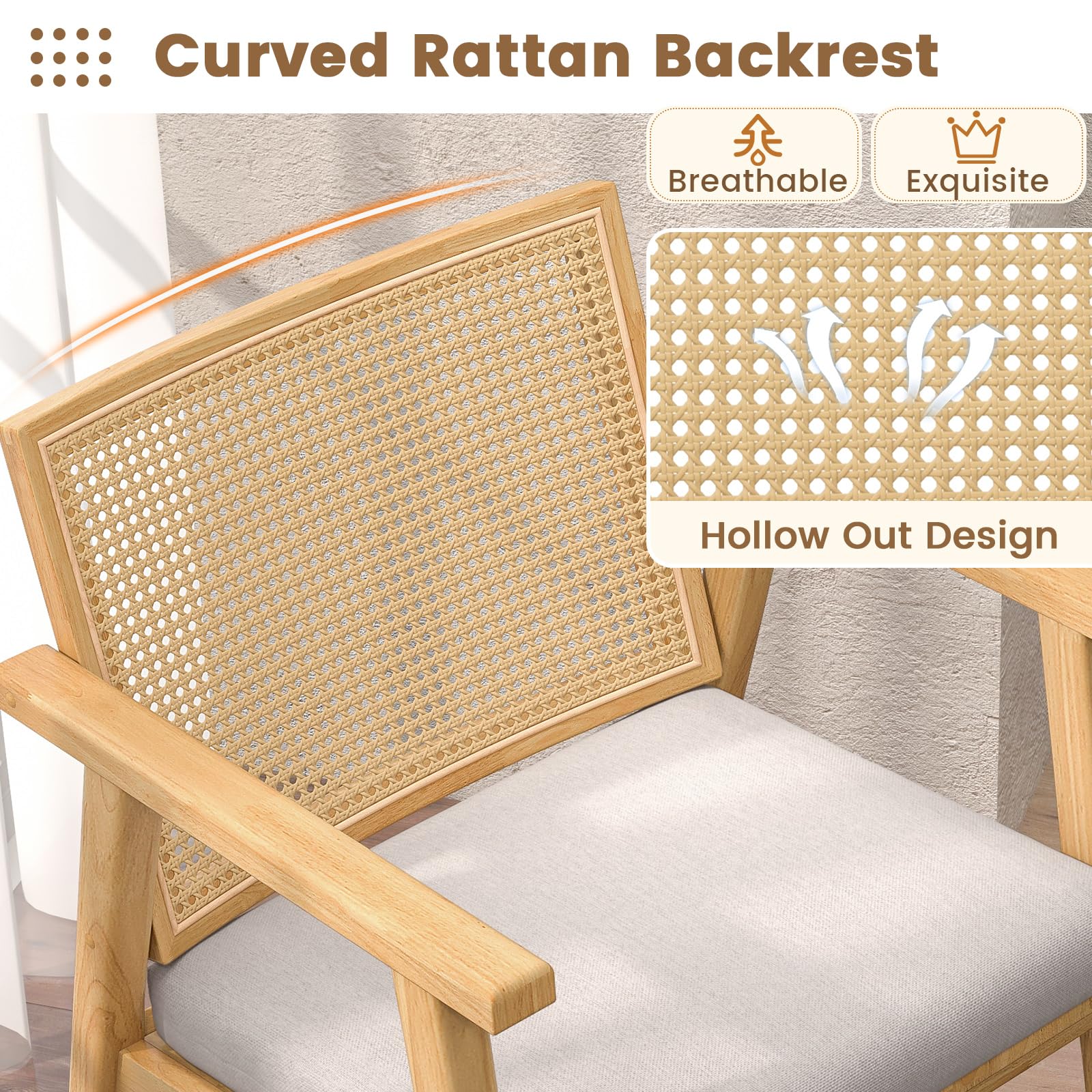 Rattan Accent Chair Set of 2 with Curved Backrest