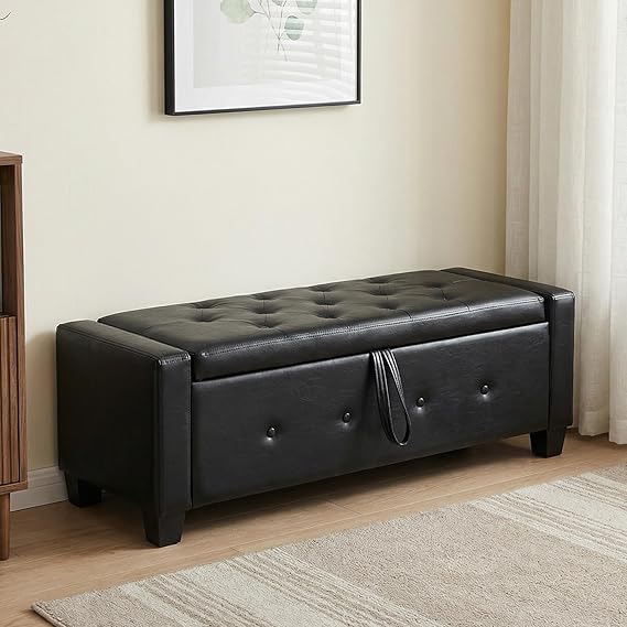 48" PU Leather Storage Ottoman Bench