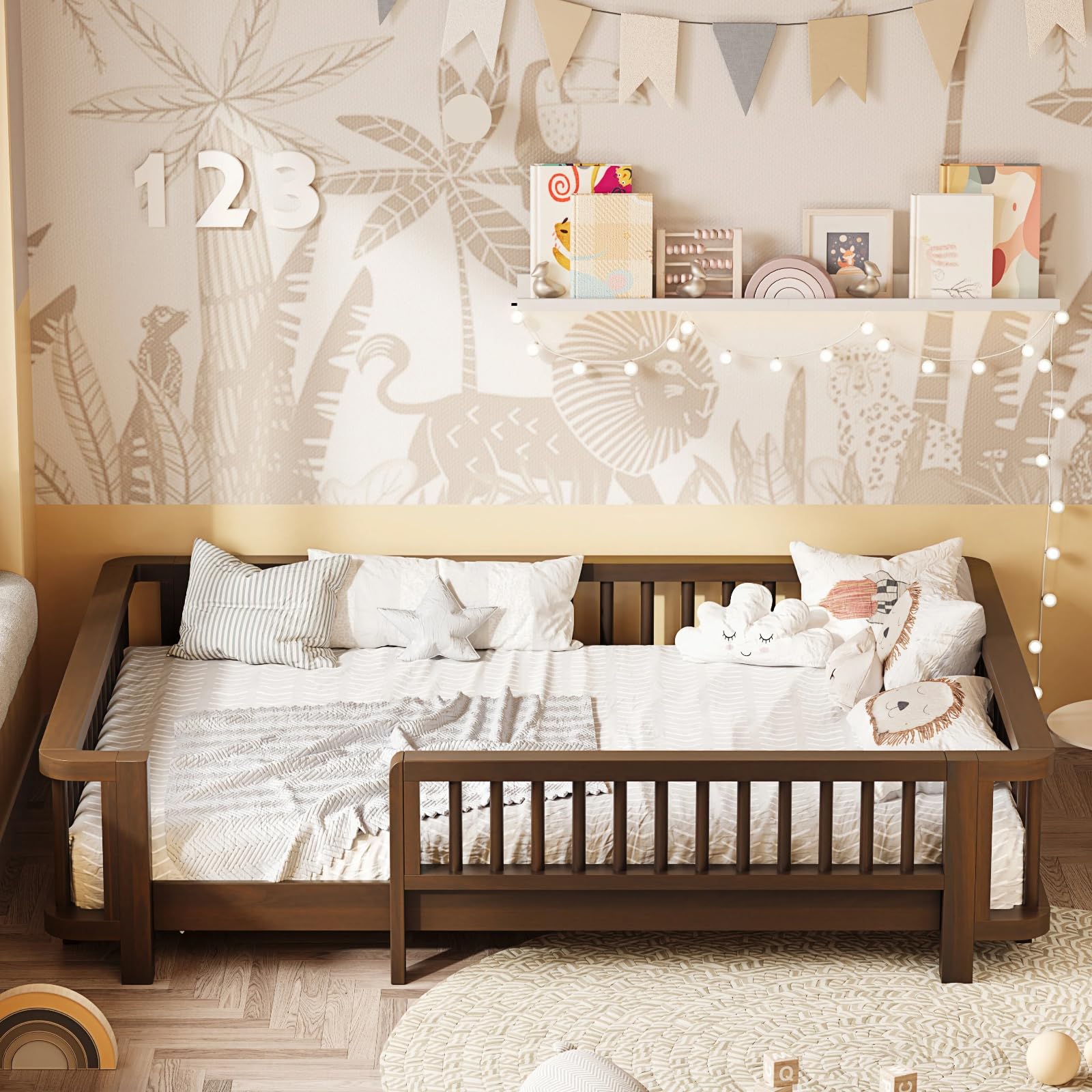 Twin Montessori Floor Bed with Rails