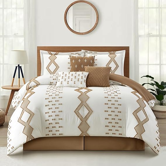 7 Piece Geometric Comforter Set Queen