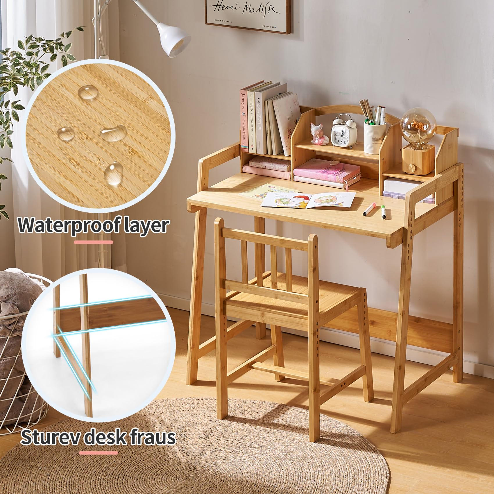 Kids Desk and Chair Set - Adjustable Height Study Desk