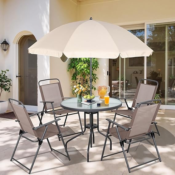 6-Piece Folding Patio Dining Set with Umbrella