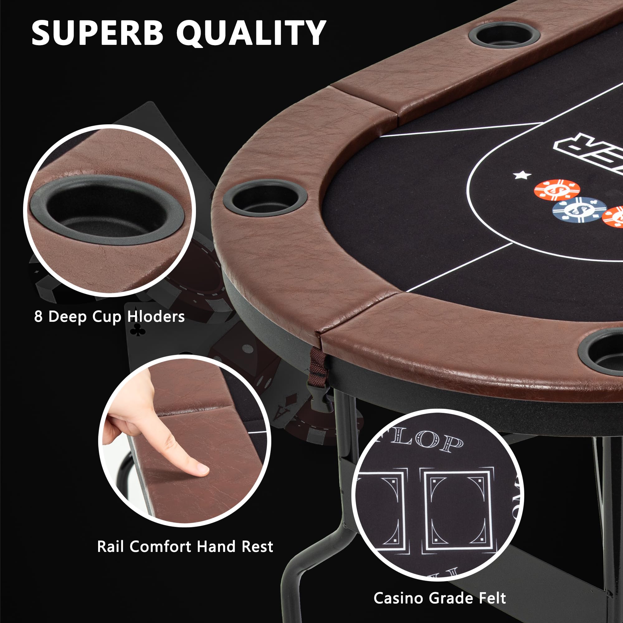 8 Player Folding Poker Table with Cup Holders