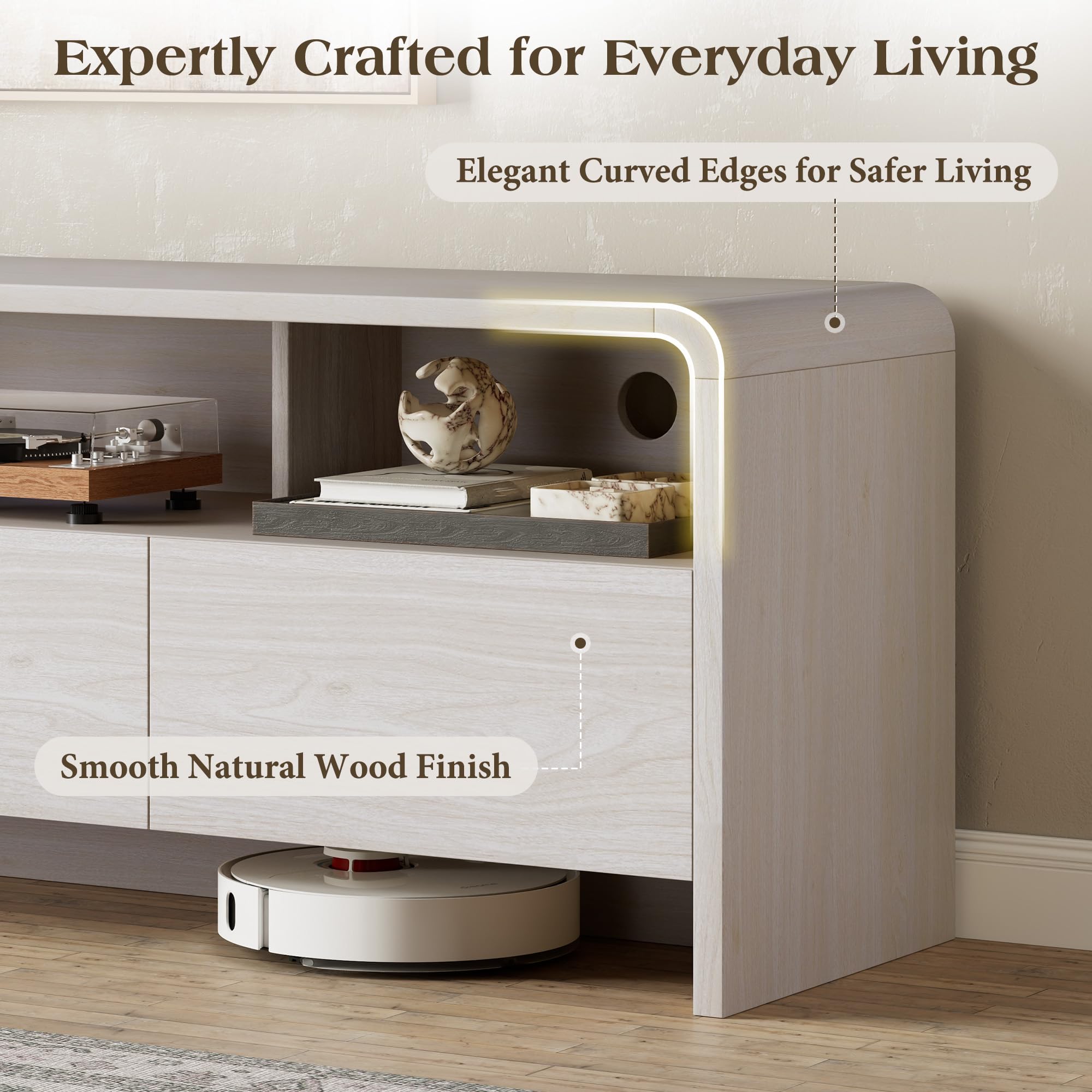 70" Wood TV Stand with Curved Edge for TVs up to 80"